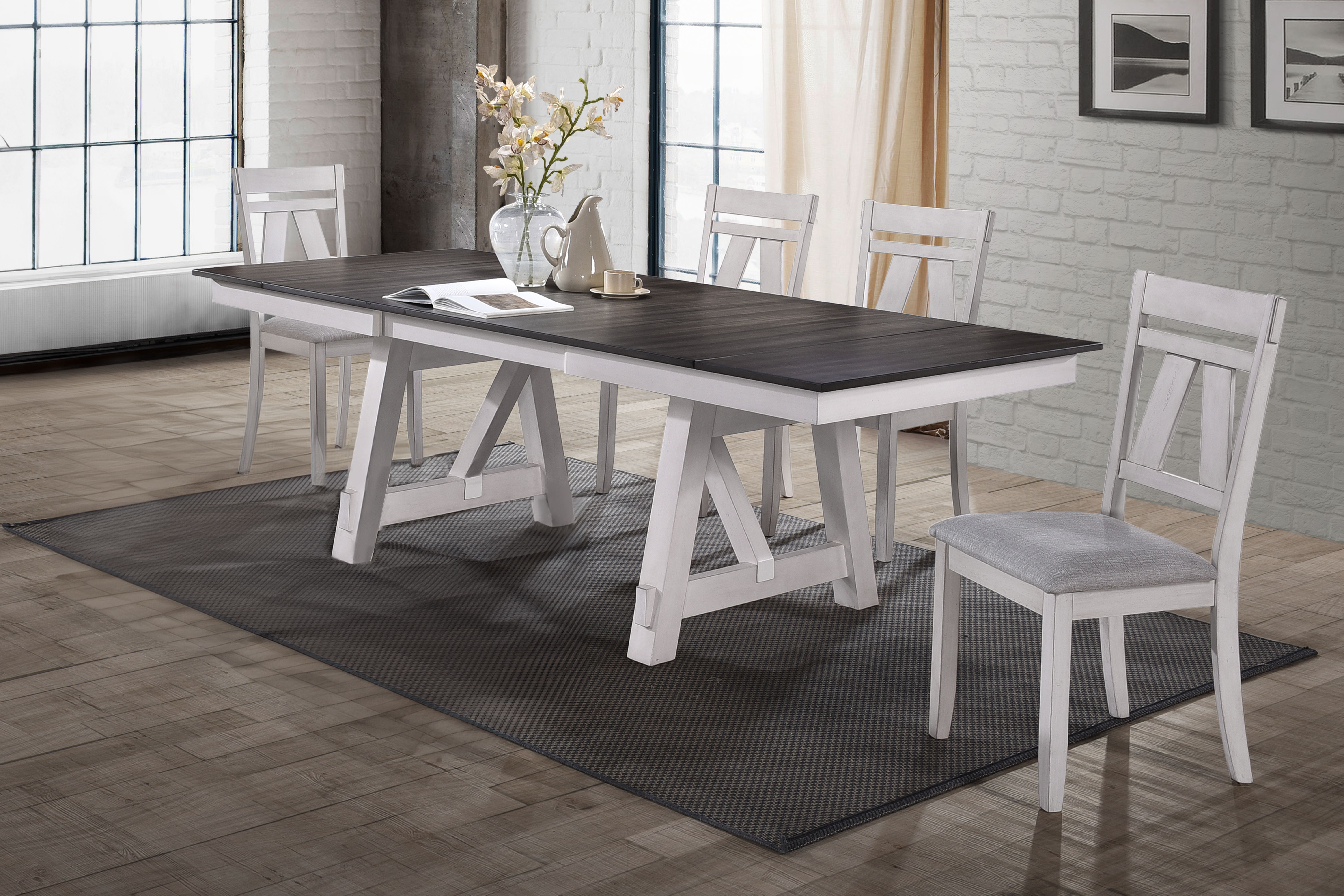 Maisie - Dining Table & 4 Chairs - White / Dark Brown
