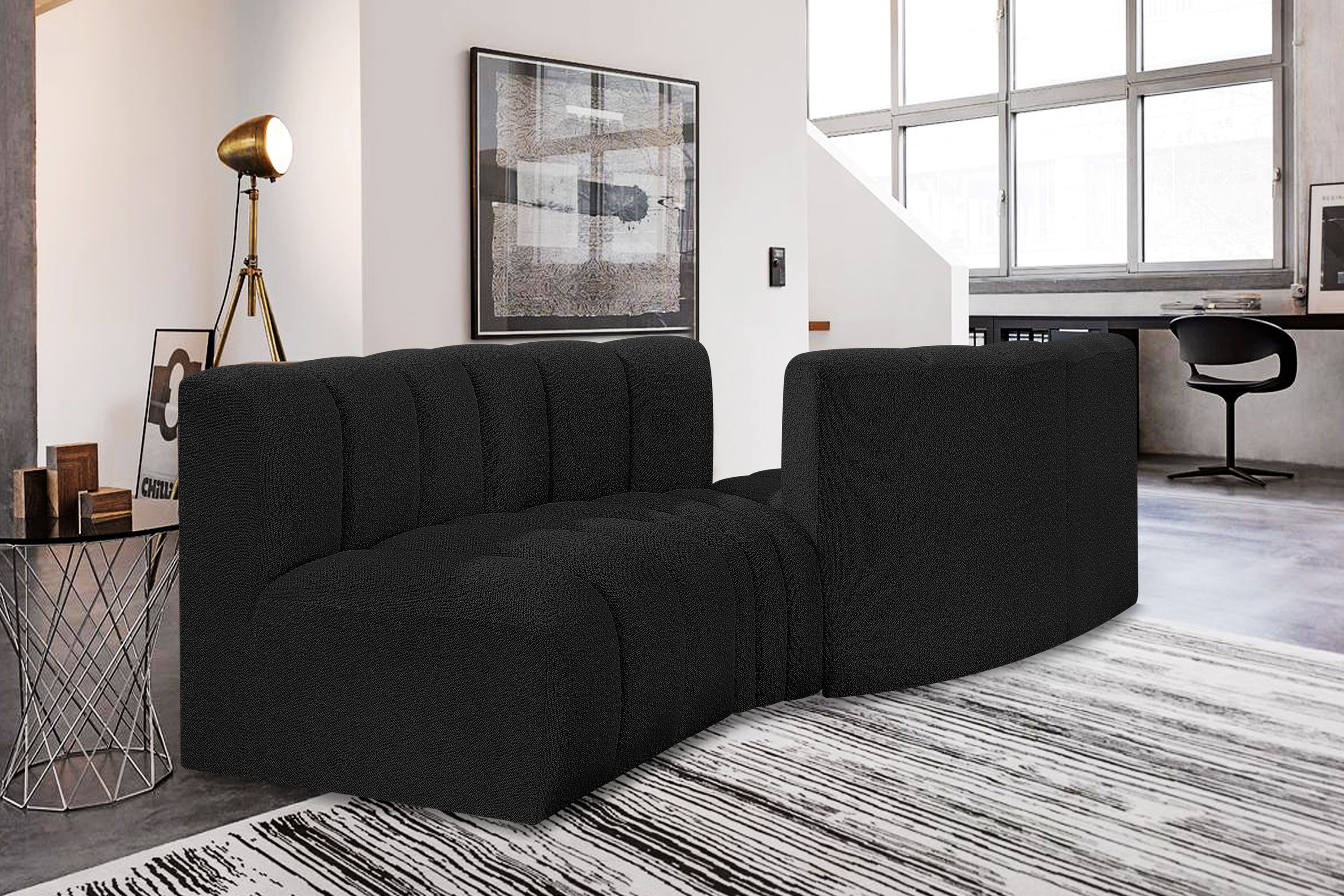Arc - Boucle Fabric 4 Piece Sofa - Black