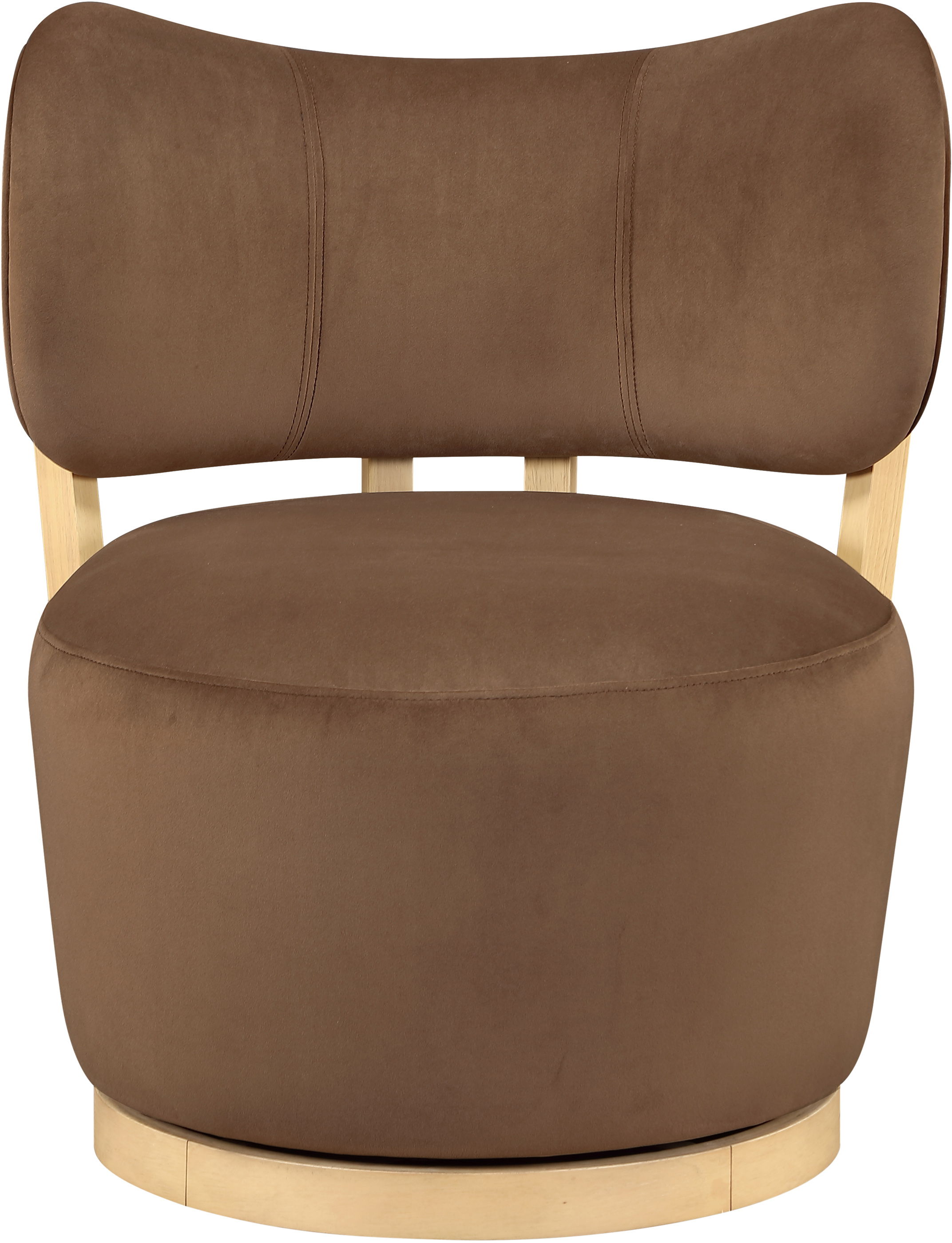 Elara - Velvet Upholstered Swivel Accent Chair - Brown / Stained Natural