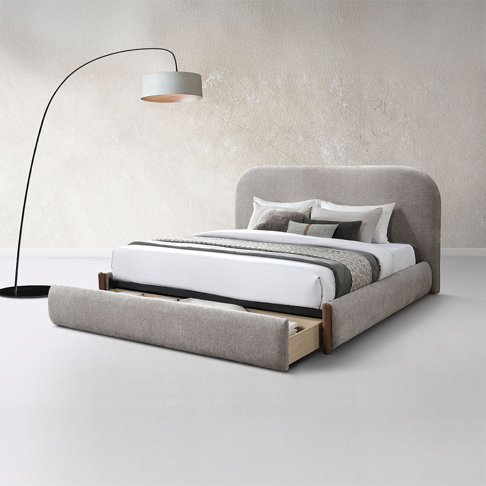 Ollya - Queen Bed With Storage - Gray Fabric, gray