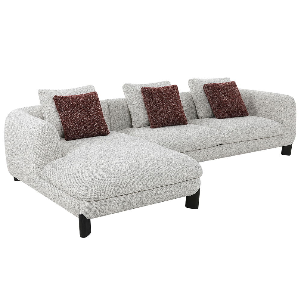 Mardi - Sectional Sofa With 6 Pillows - Maroon & Beige Tweed, beige, view 4