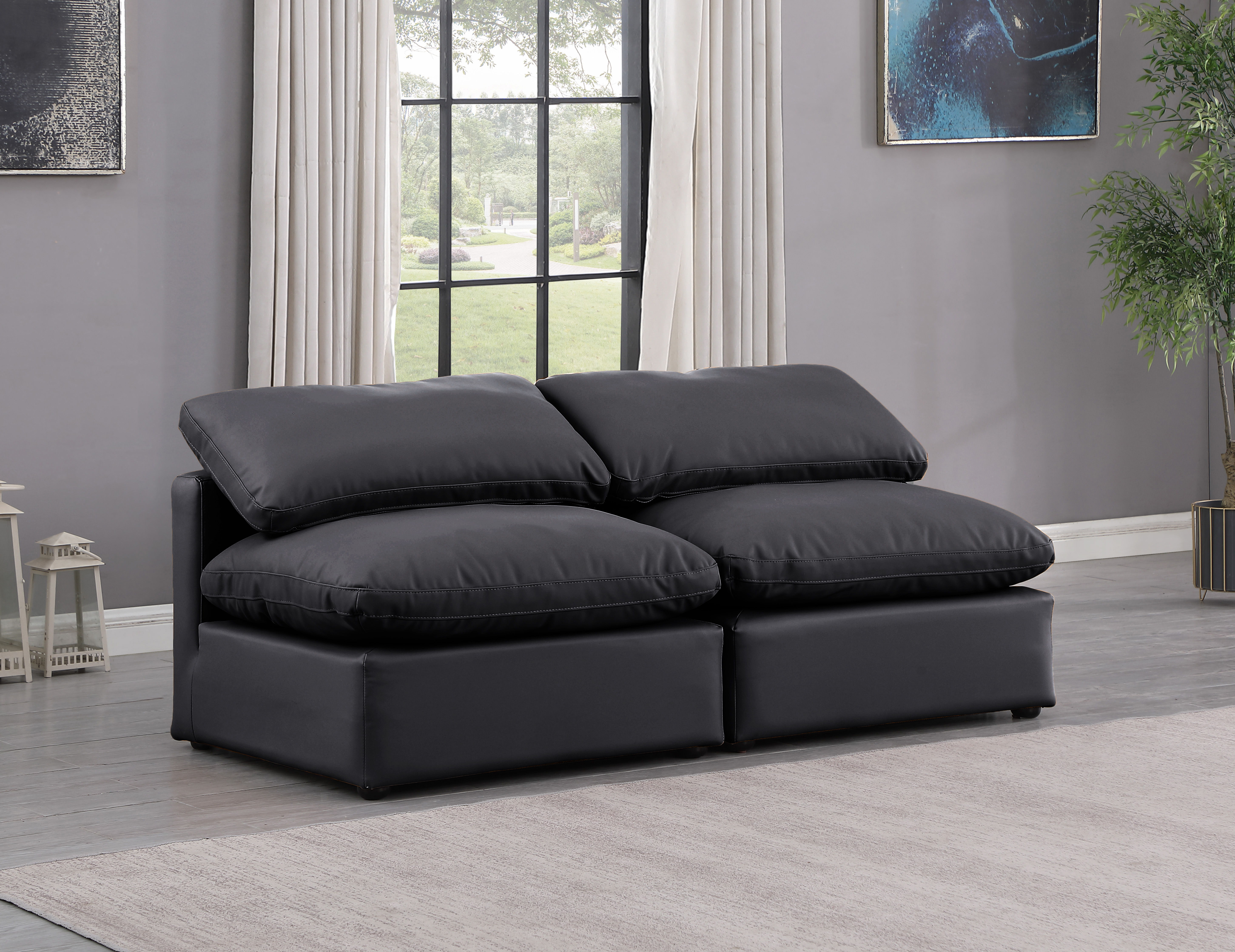 Indulge - Faux Leather 2 Piece Modular Armless Sofa - Black