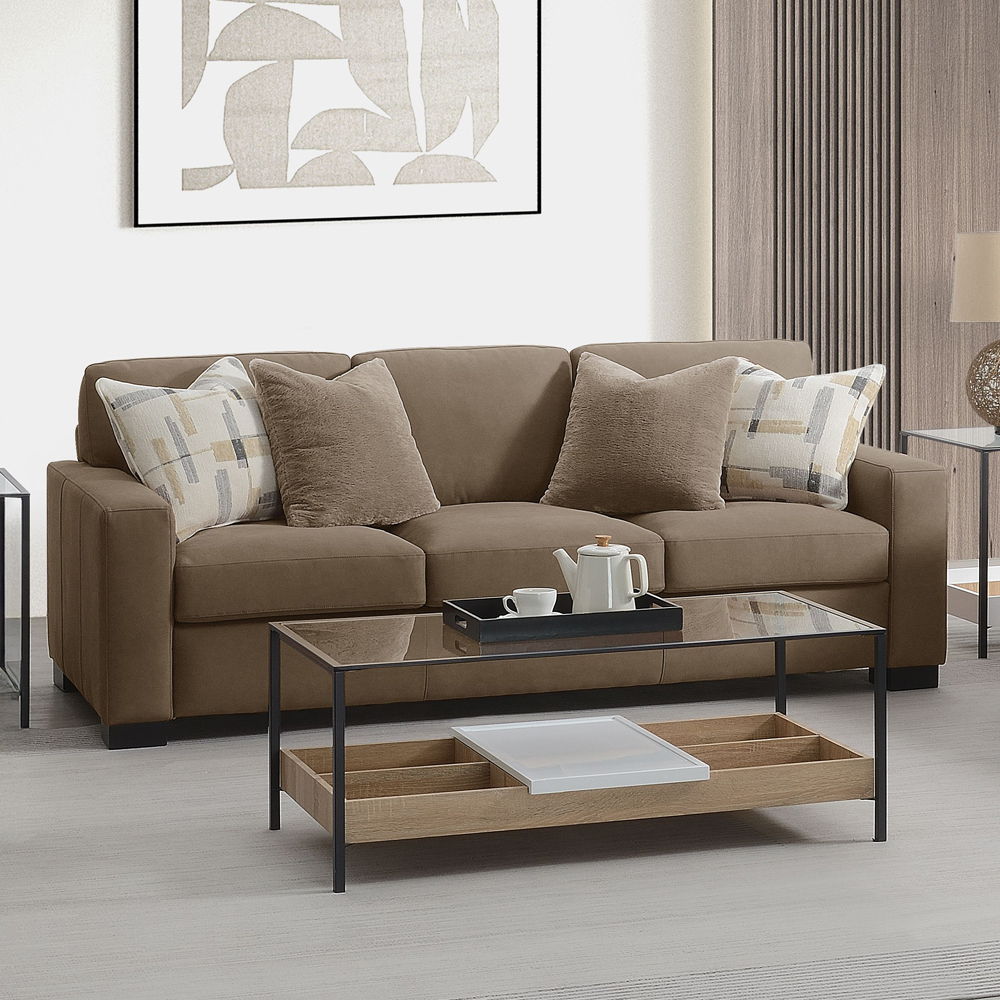 Darya - Sofa With 4 Pillows - Brown Suede Fabric, light brown, view 8