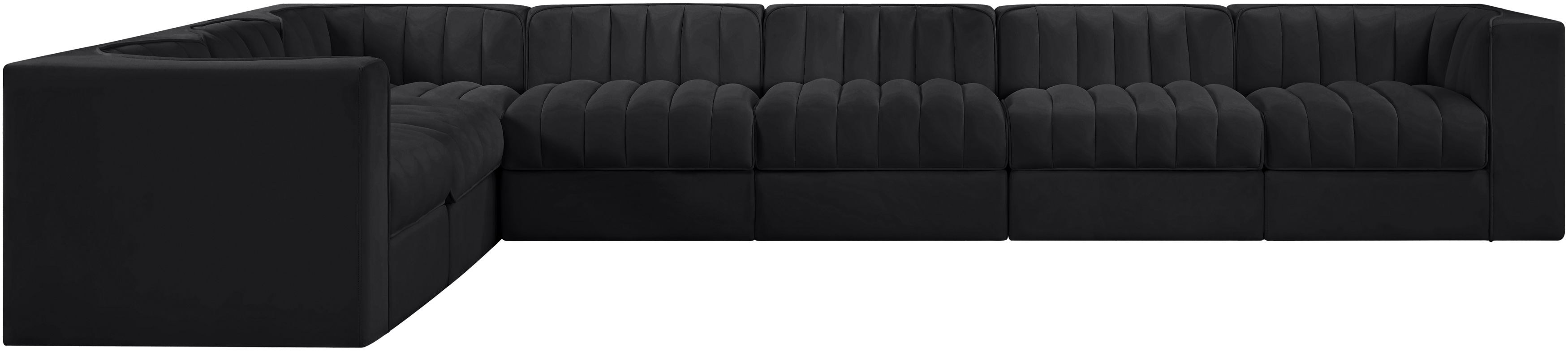 Rummi - Velvet Performance Fabric Upholstered 7 Piece Modular Sectional (With 3 Corner Chairs) - Black