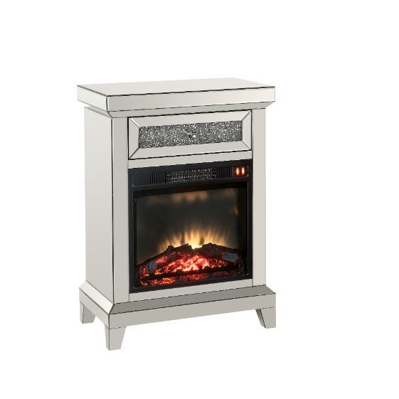 Noralie - 24" Fireplace - Mirrored & Faux Diamonds, silver, view 2
