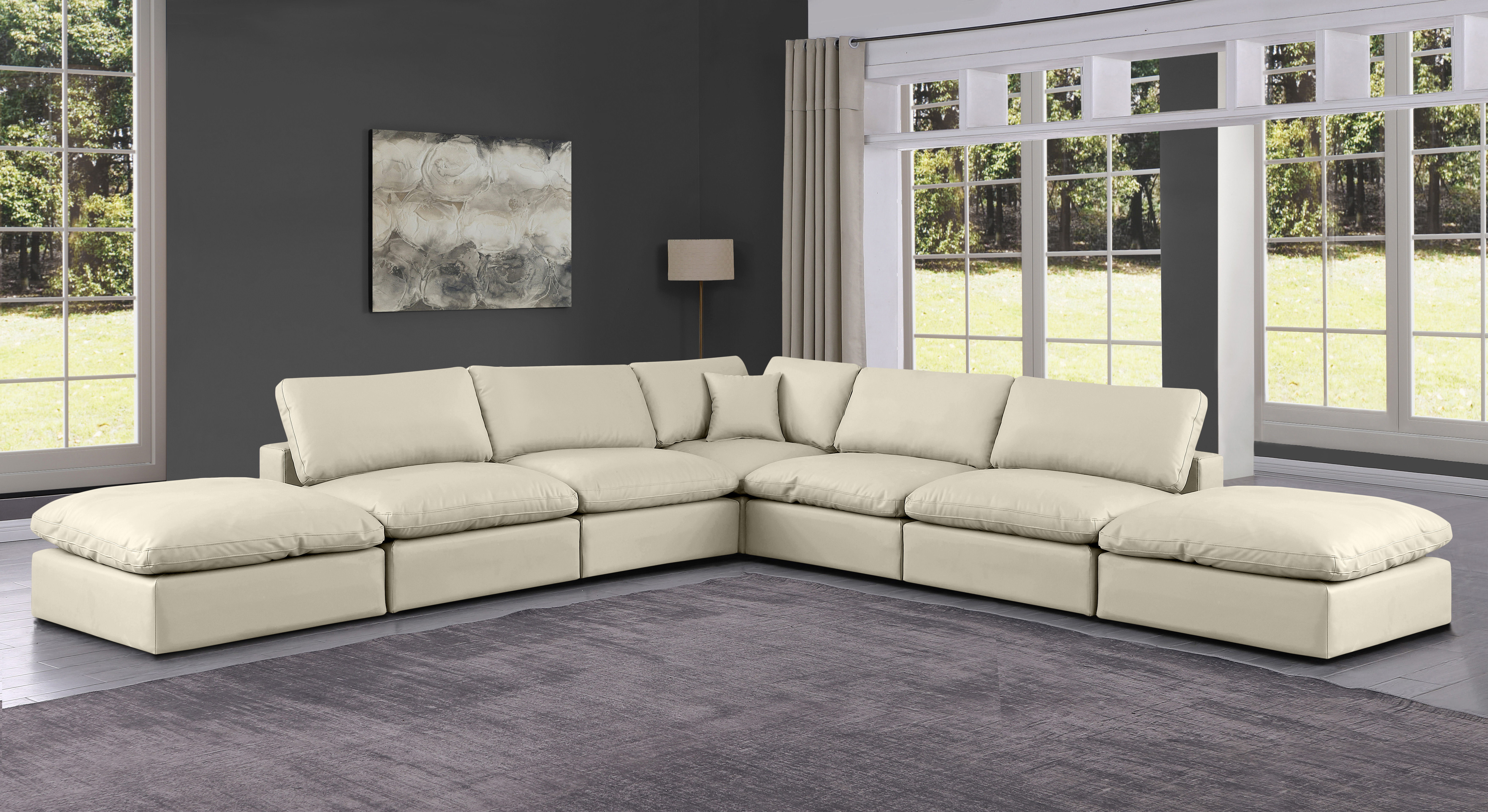 Comfy - 7 Piece Faux Leather Modular Corner Sectional - Cream