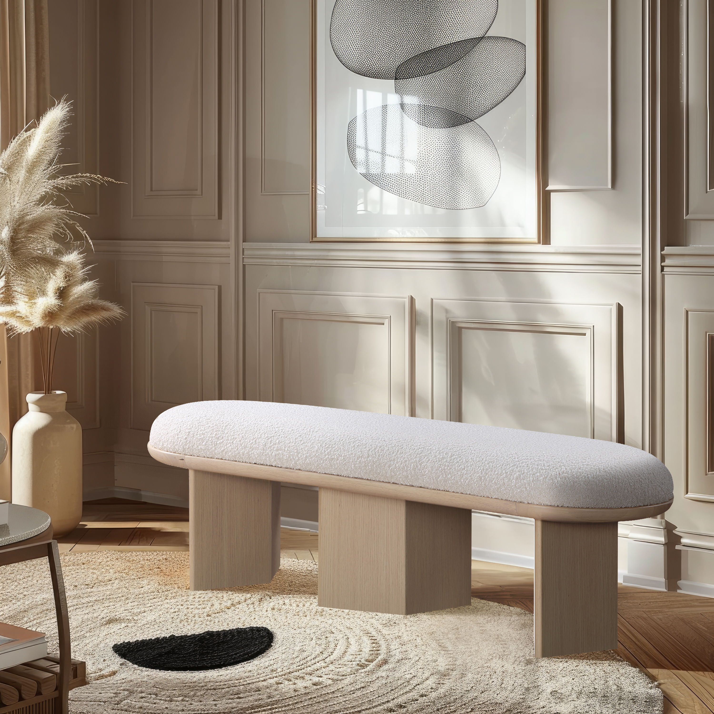 Wilshire - Bench With Natural Base - Cream