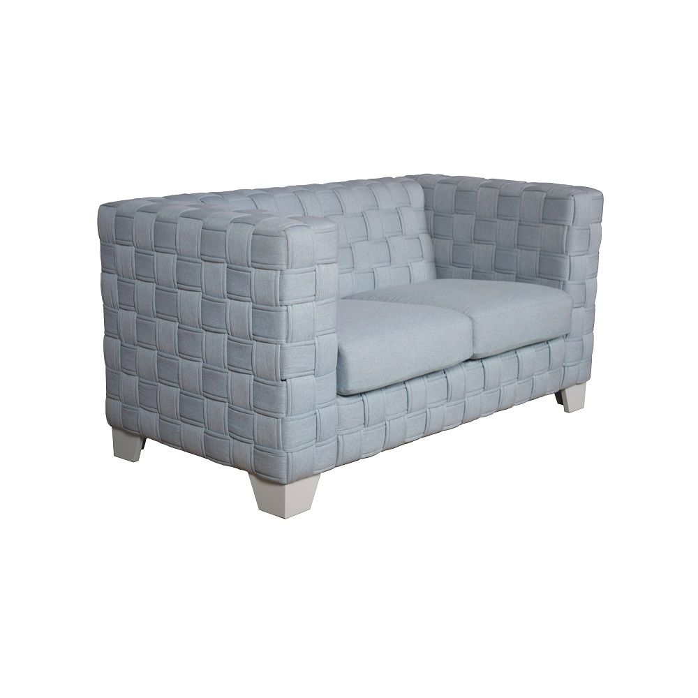 Saree - Loveseat - Light Teal Chenille & White, light blue