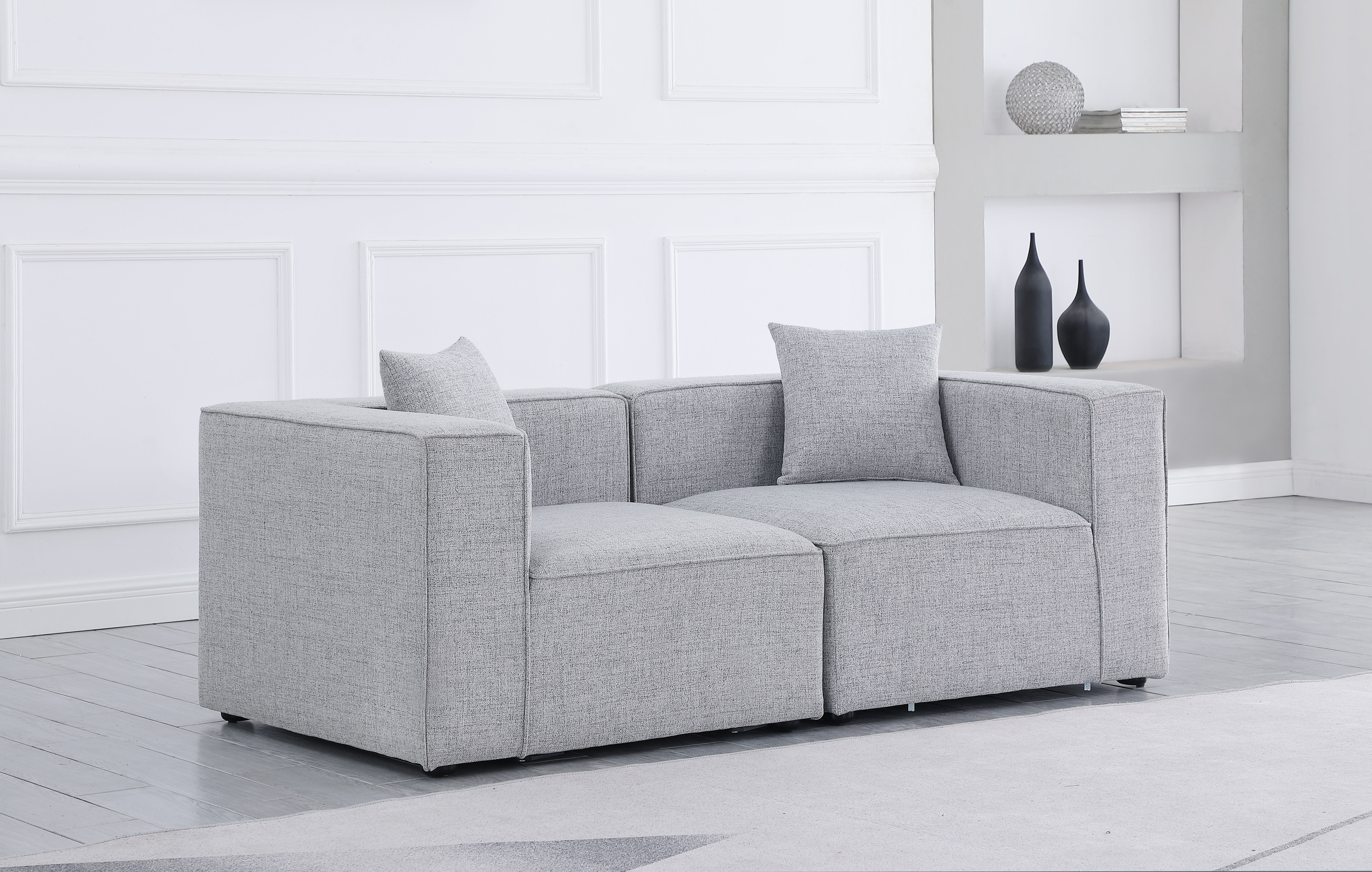 Cube - Linen Modular 2 Piece Sofa - Gray