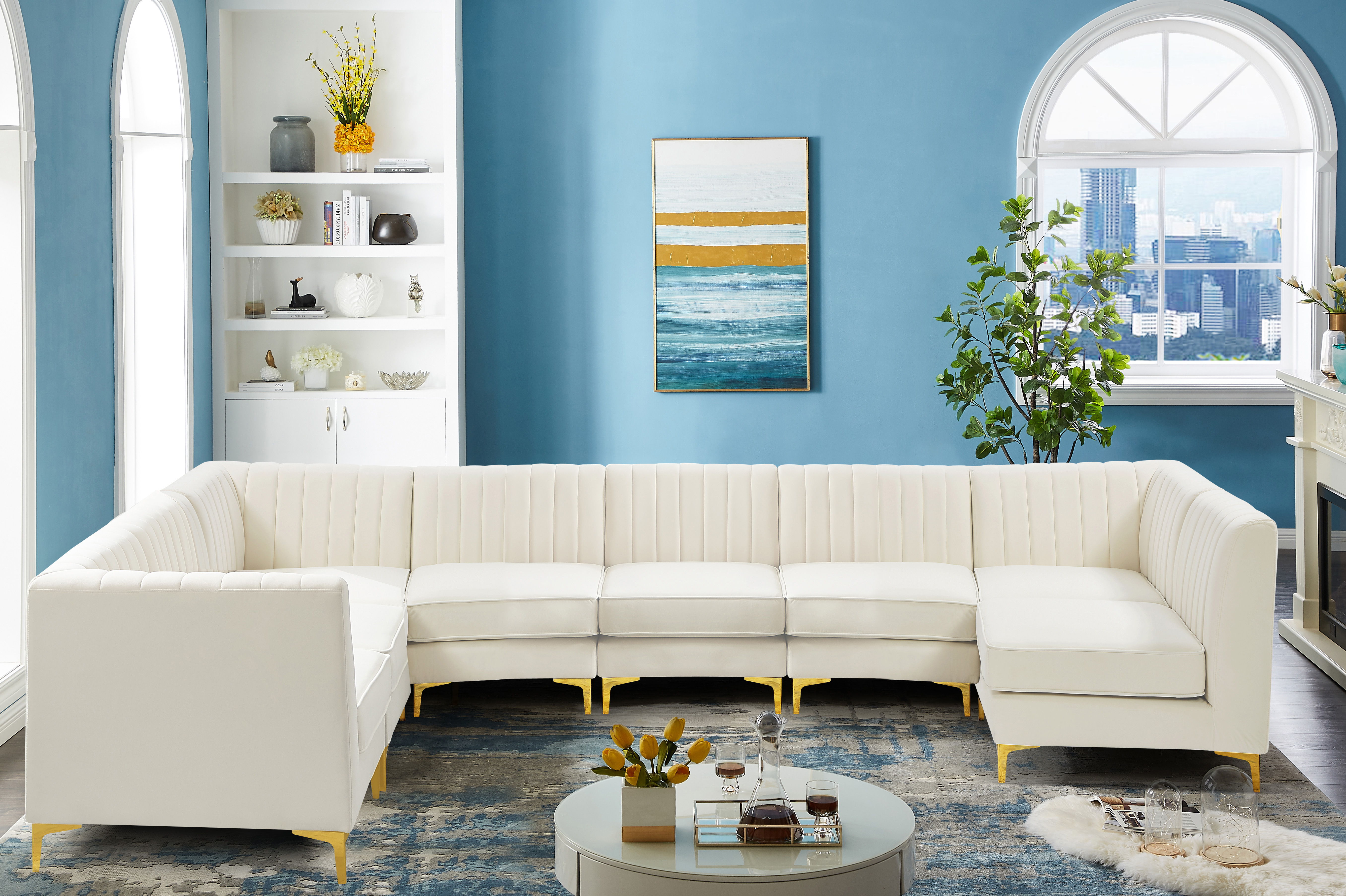 Alina - 8 Piece Velvet Modular Sectional - Cream