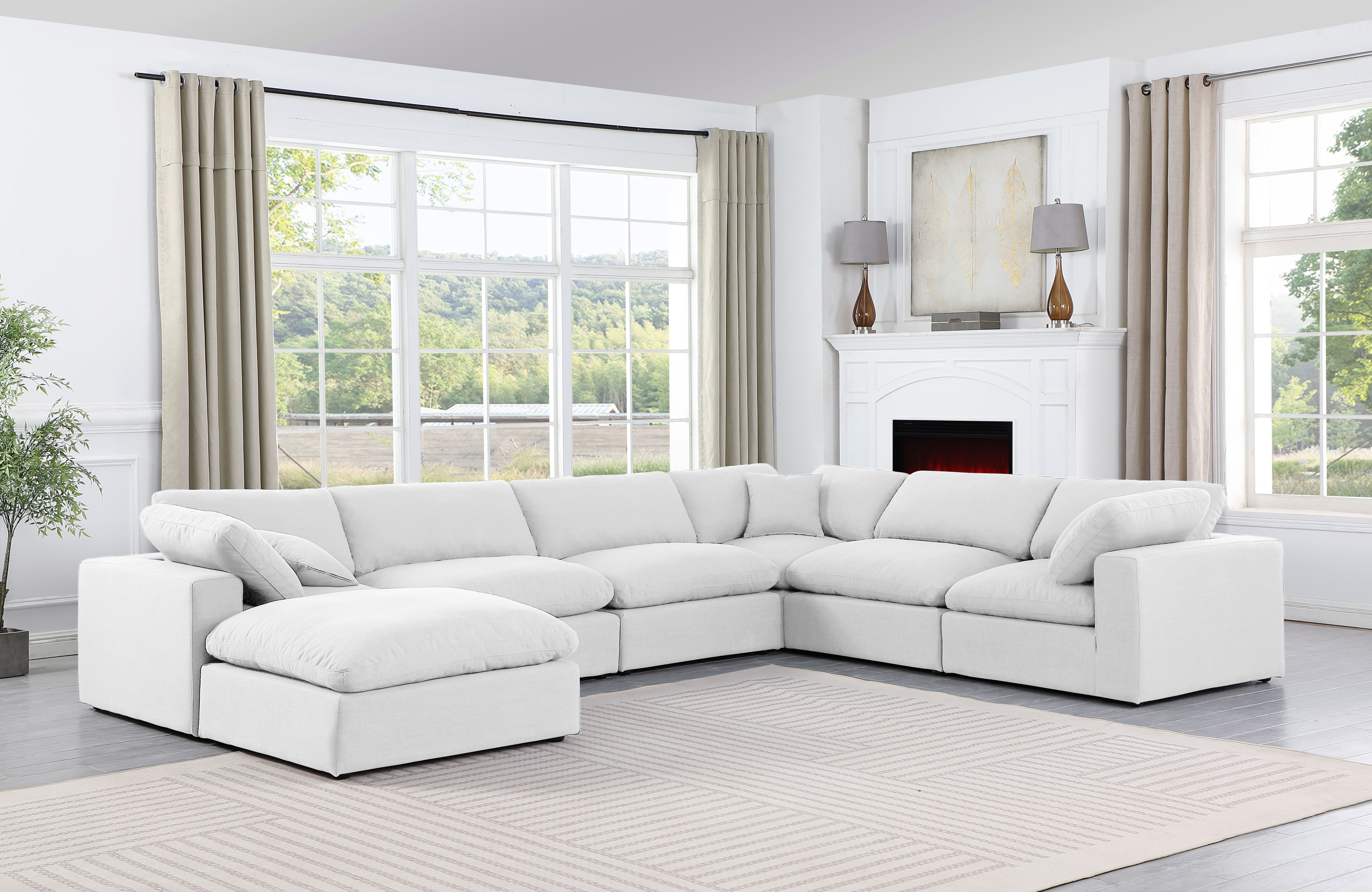 Comfy - 7 Piece Linen Modular Sectional With Chaise - Off White