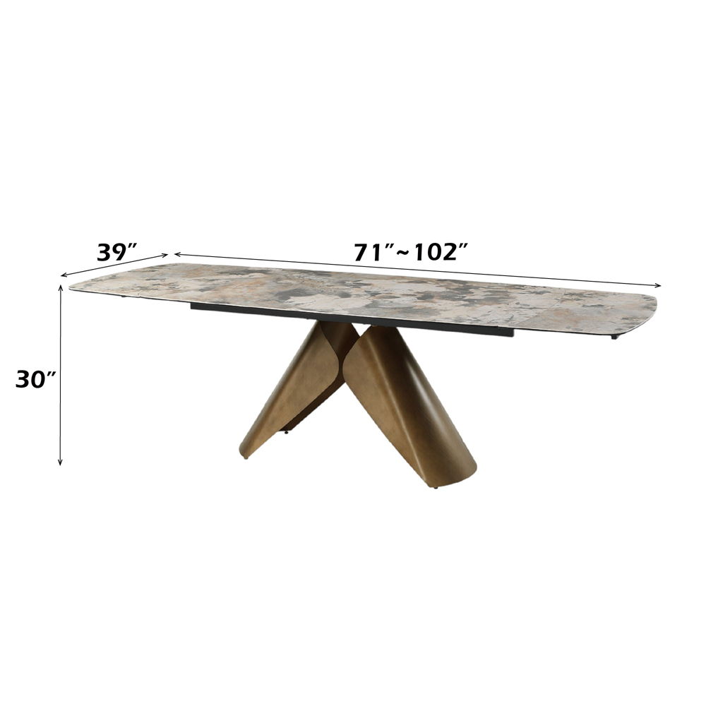 Malika - Ceramic Top Dining Table - Gray & Copper Cross Brushed, bronze, view 6