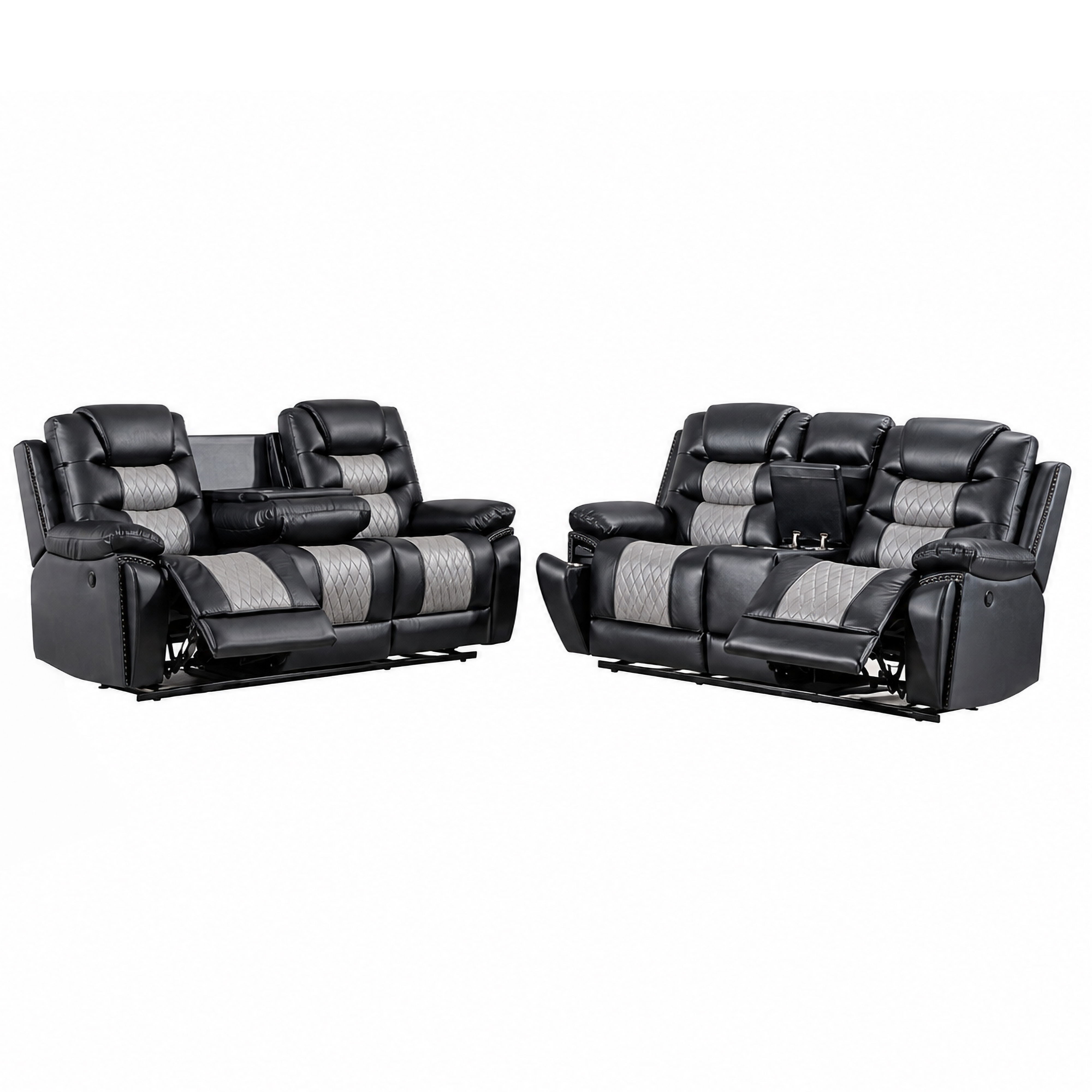 Nikko - Power P1 2 Piece Sofa & Loveseat - Black / Gray