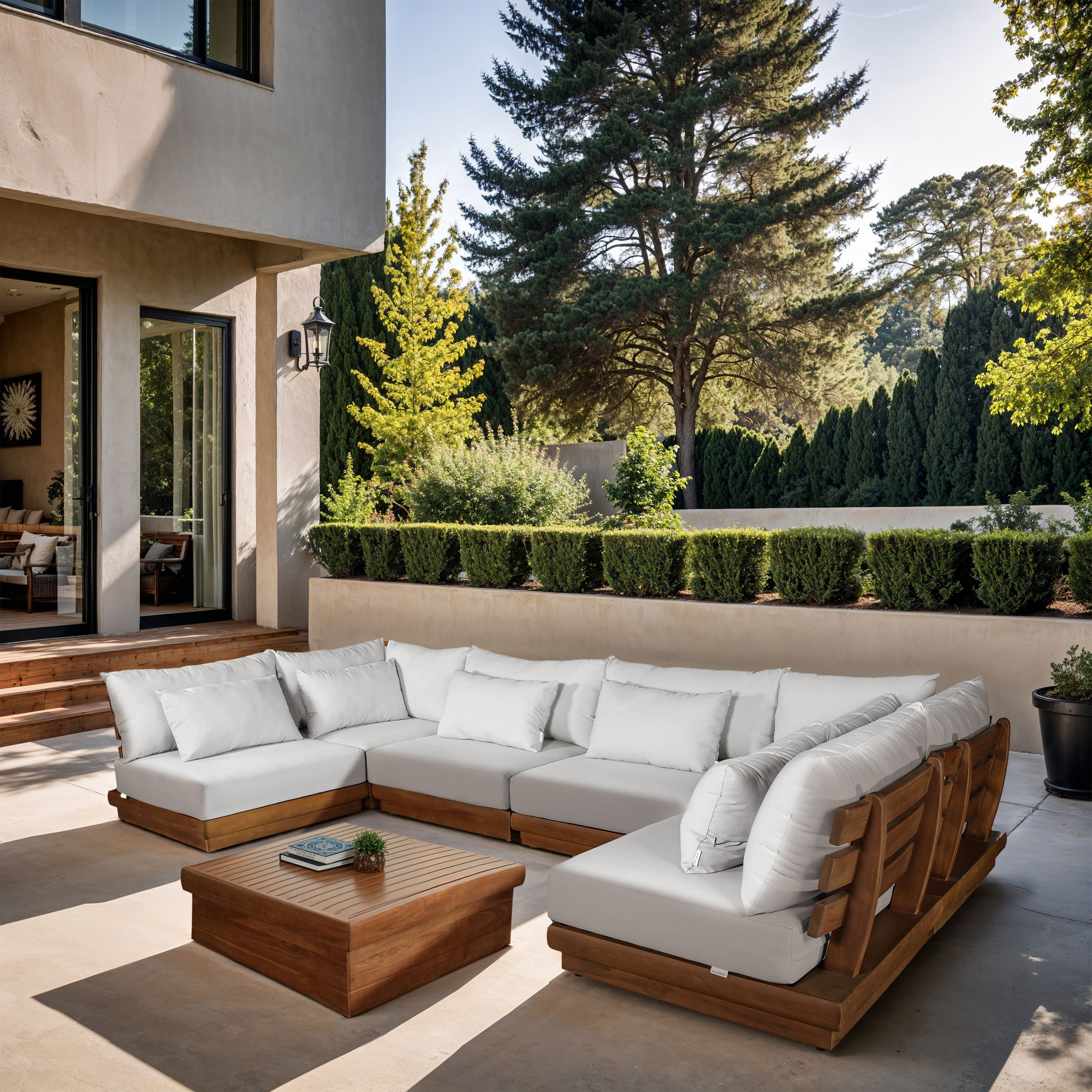 Mirella - 6 Piece Water Resistant Fabric 150" Upholstered Outdoor Patio Modular Sectional - Off-White