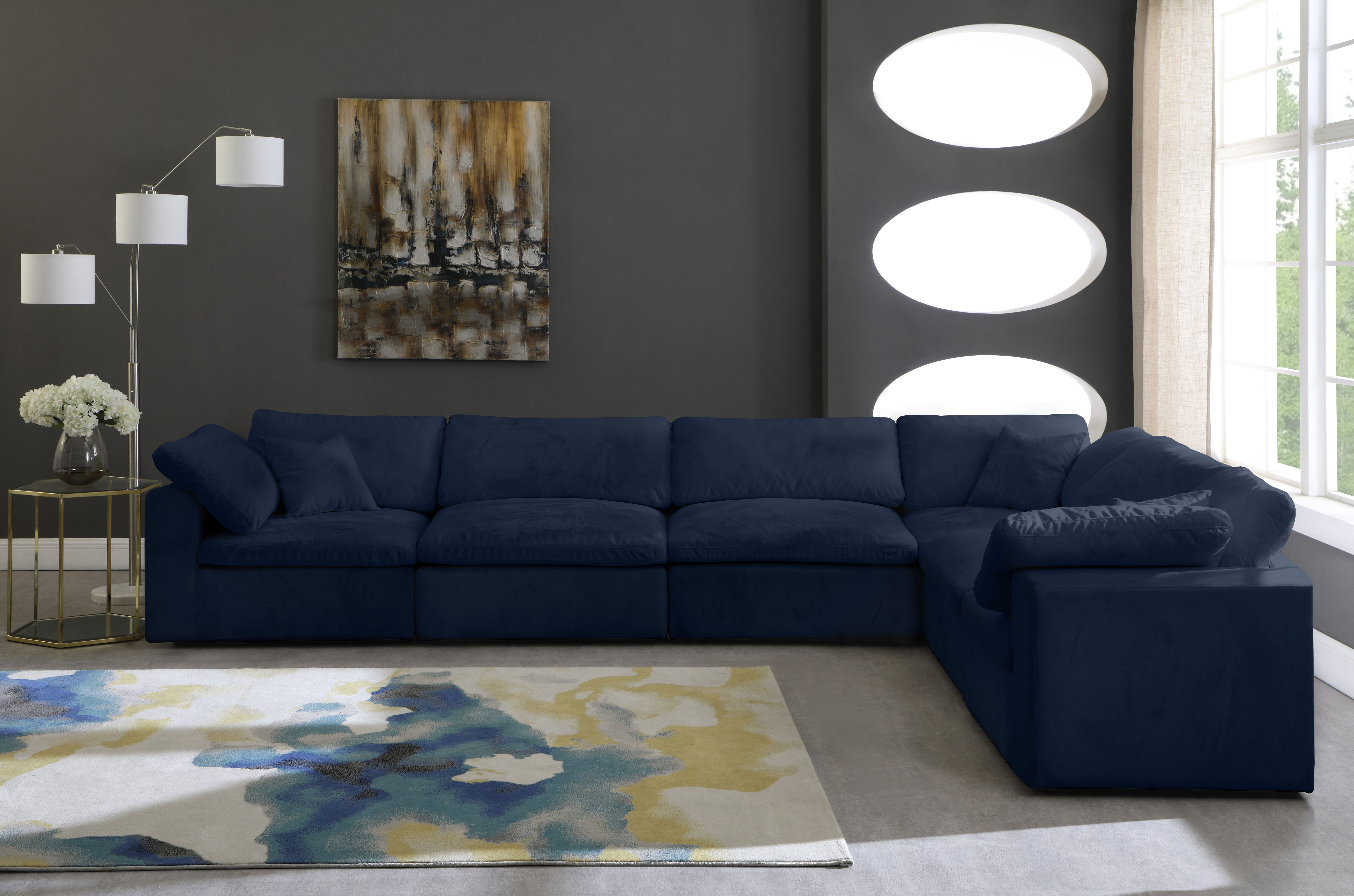 Cozy - 6 Piece Modular Corner Sectional - Navy