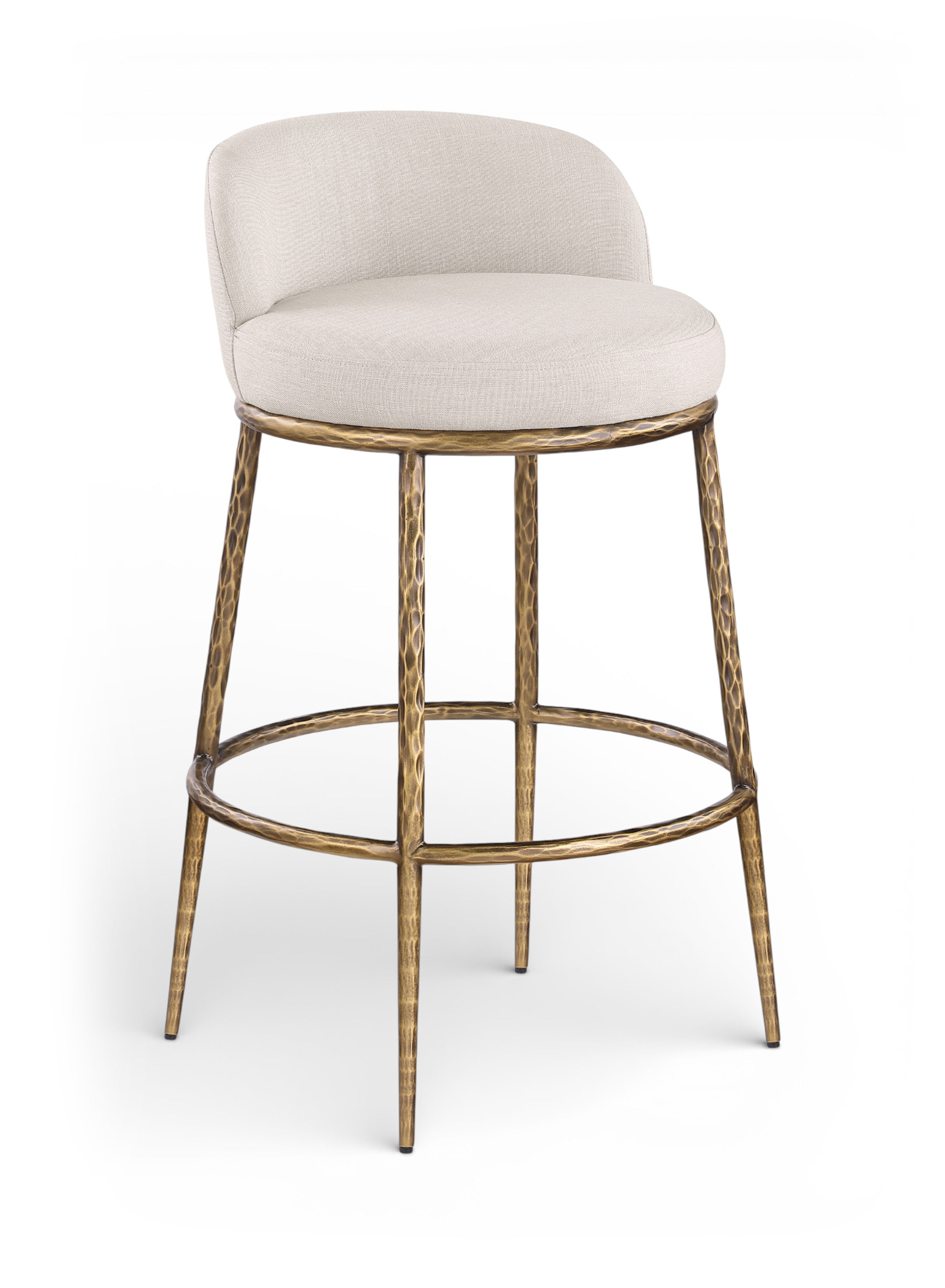 Ferro - Performance Fabric Upholstered Bar Stool - Beige / Antique Brass