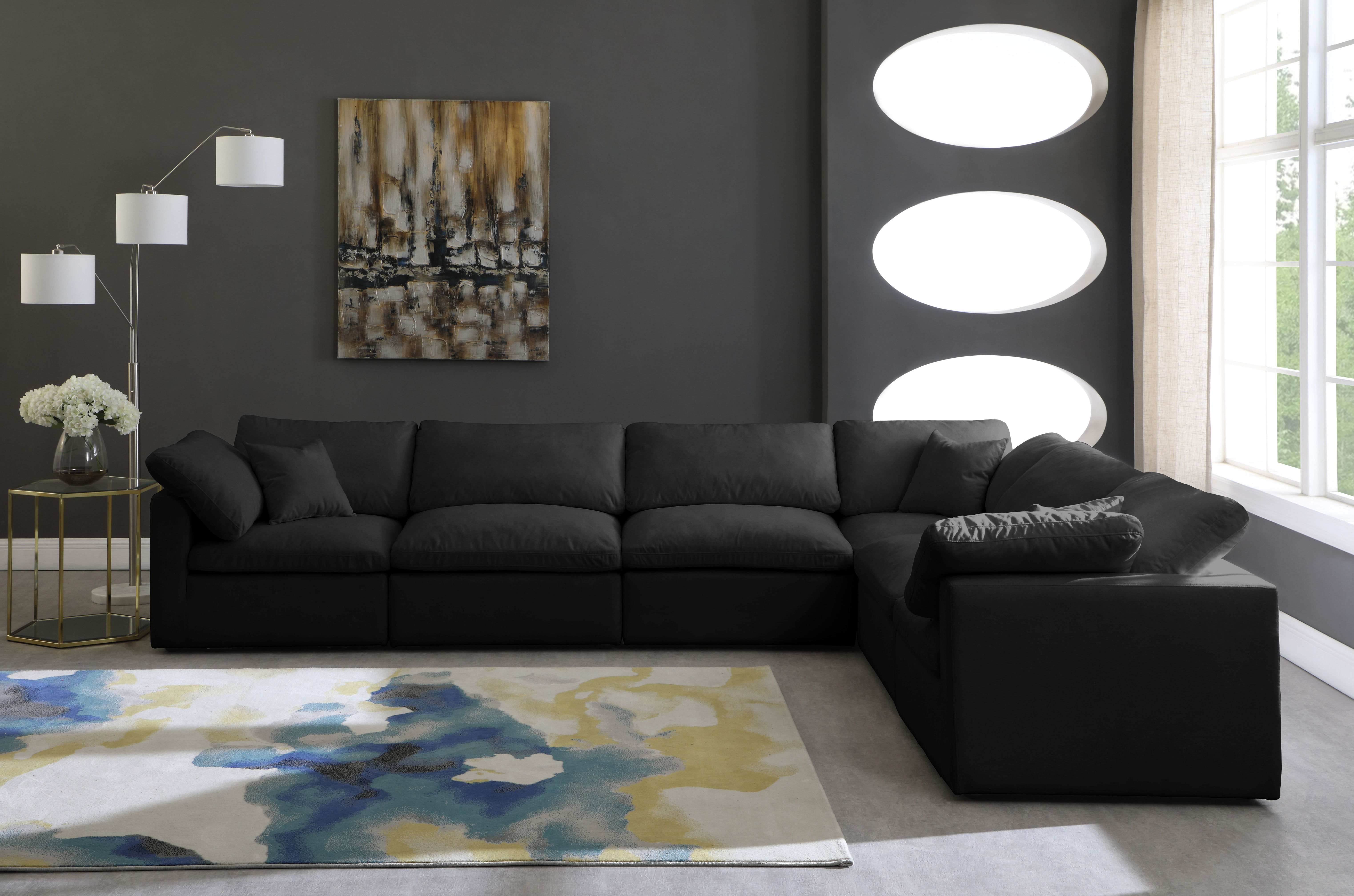 Plush - 6 Piece Modular Corner Sectional - Black