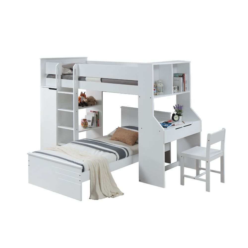 Ragna - Twin Loft Bed With Desk & Wardrobe - White, white, view 3