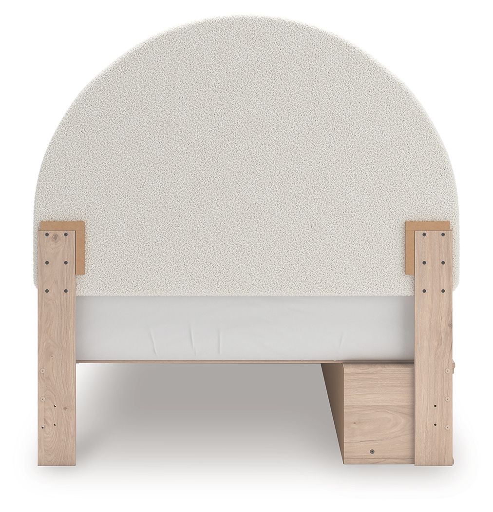 Ashley Furniture Arloster - Full Upholstered Panel Bed With Side Storage Unit - Tan / White - Image 8