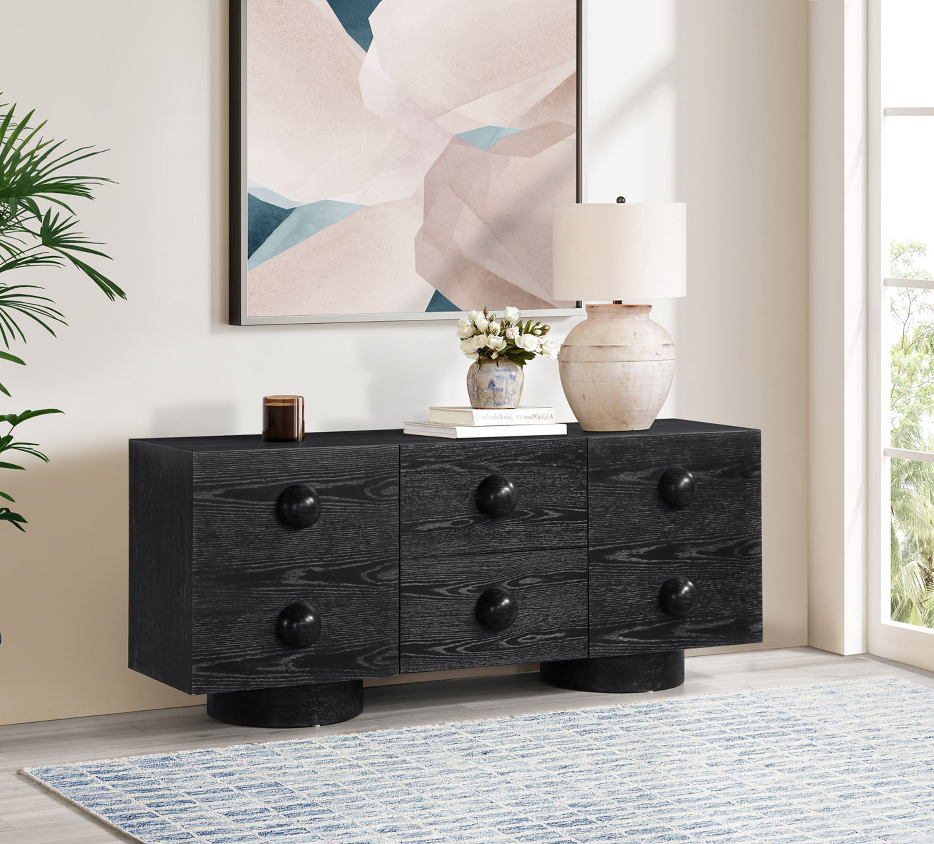 Bubble - Rubberwood with Oak Veneer Sideboard / Buffet - Black