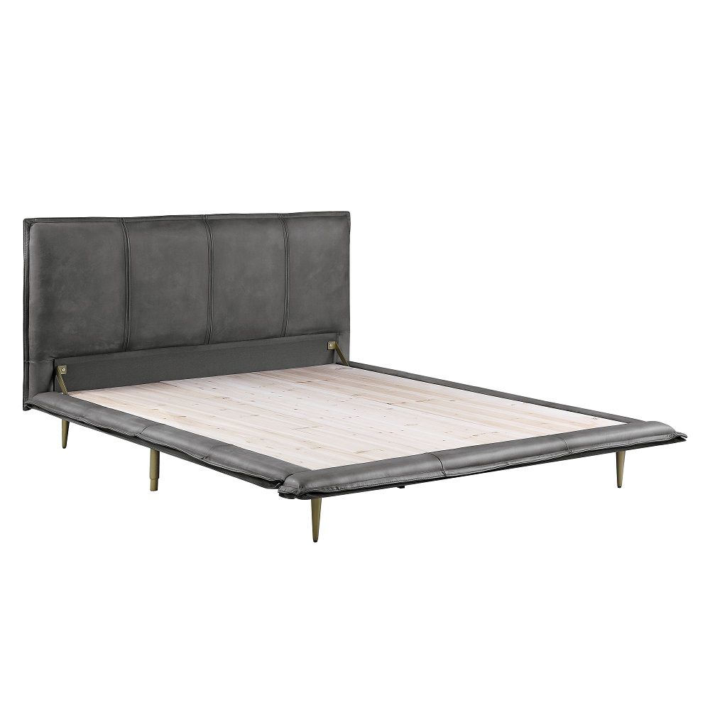 Metis - Queen Bed - Gray Top Grain Leather, dark gray, view 2