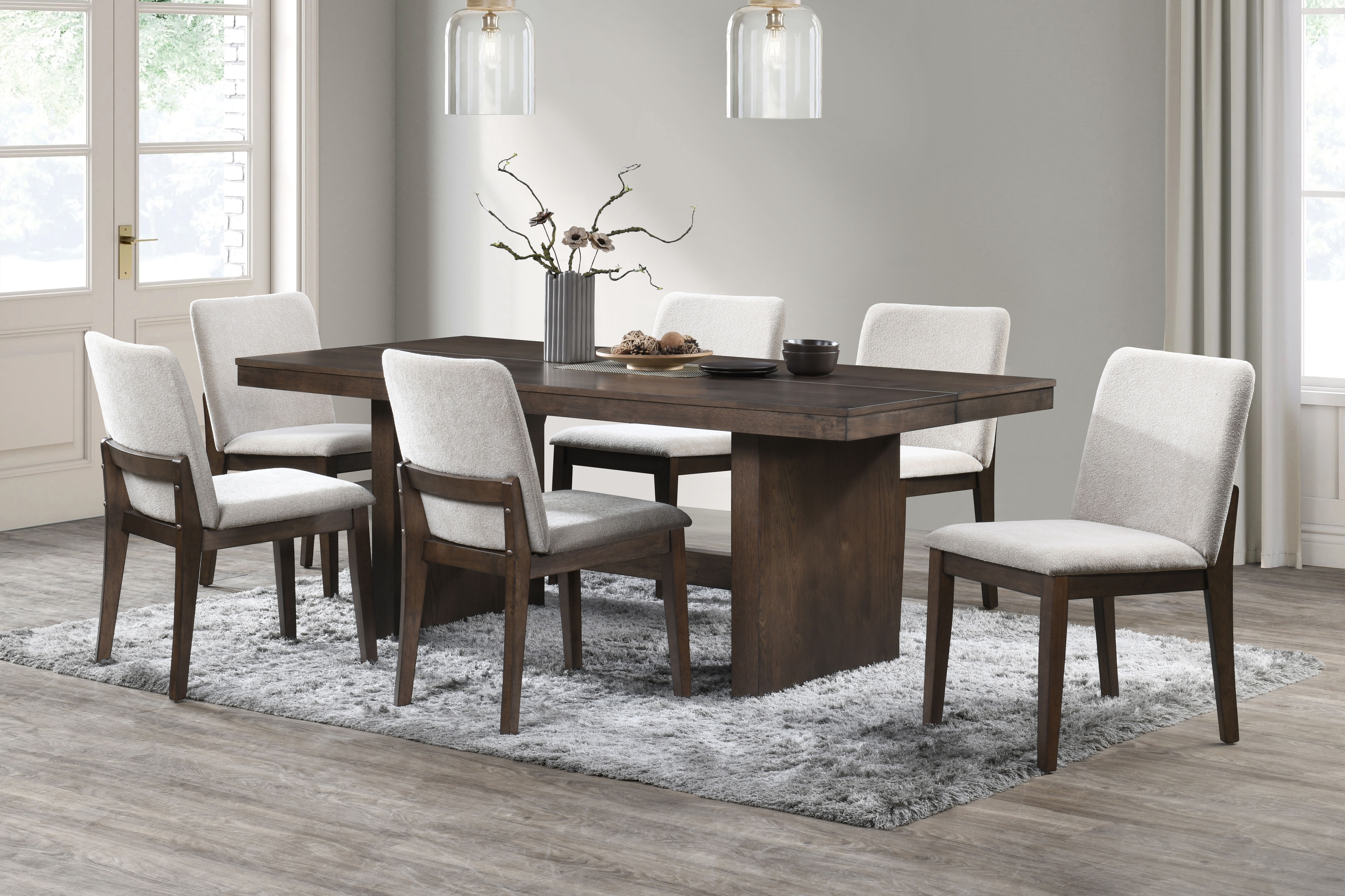 Kody - 79" Rectangle Fixed Top Dining Table With 6 Chairs - Brown / Cream