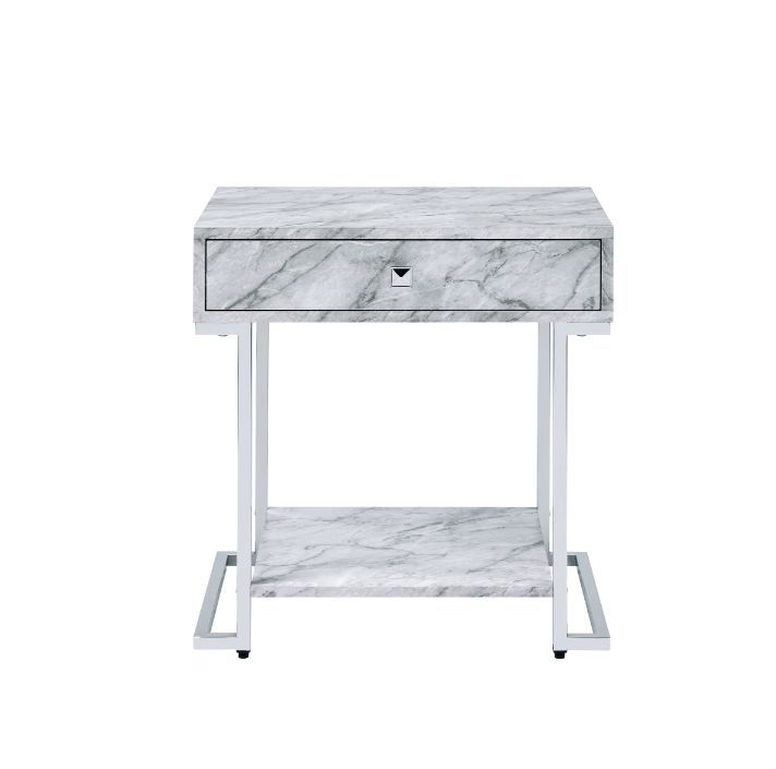 Wither - Accent Table - White Printed Faux Marble & Chrome, white, view 3