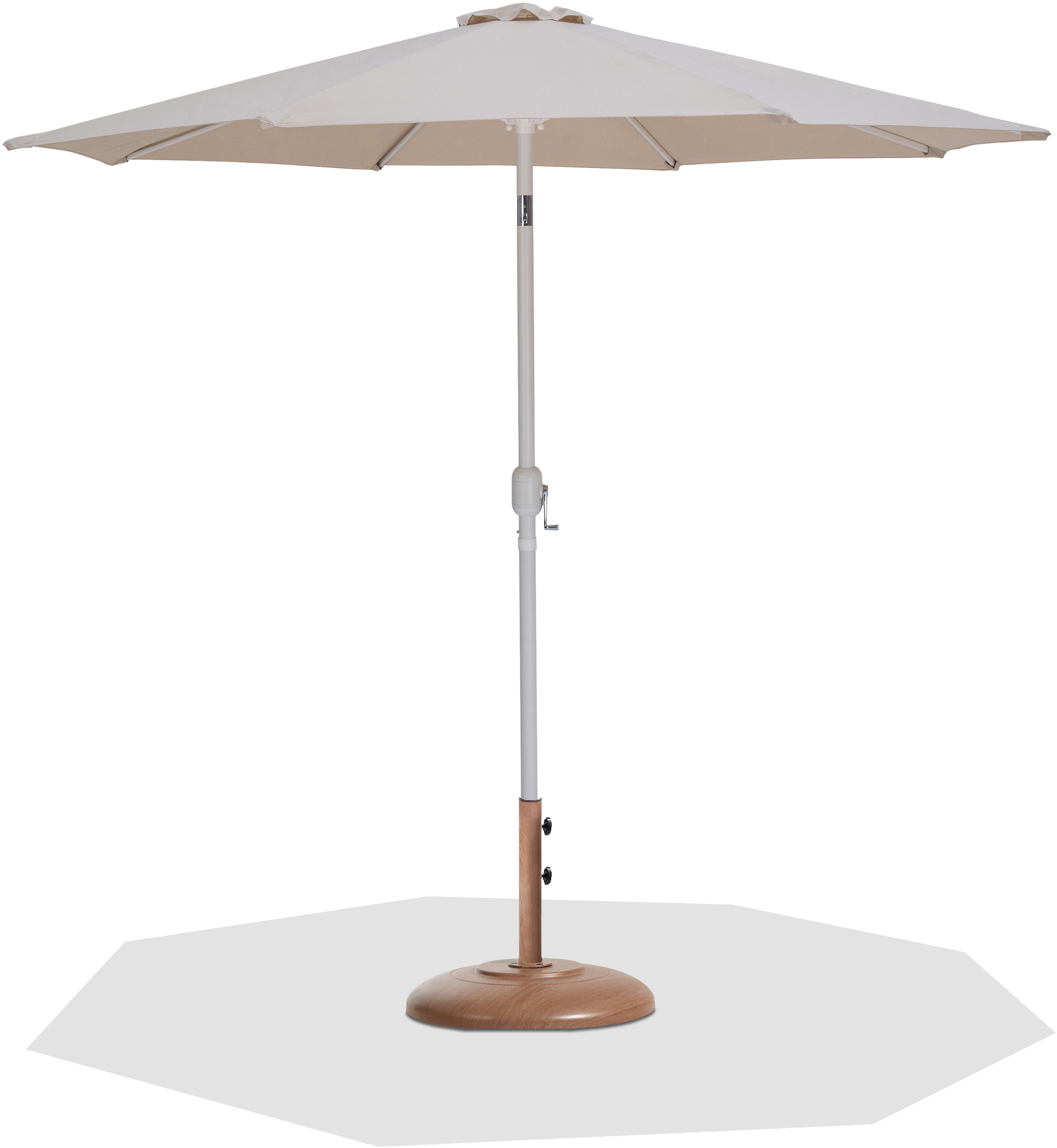 Fiji - Aluminum Patio Umbrella With Round Teak And White Base - Beige