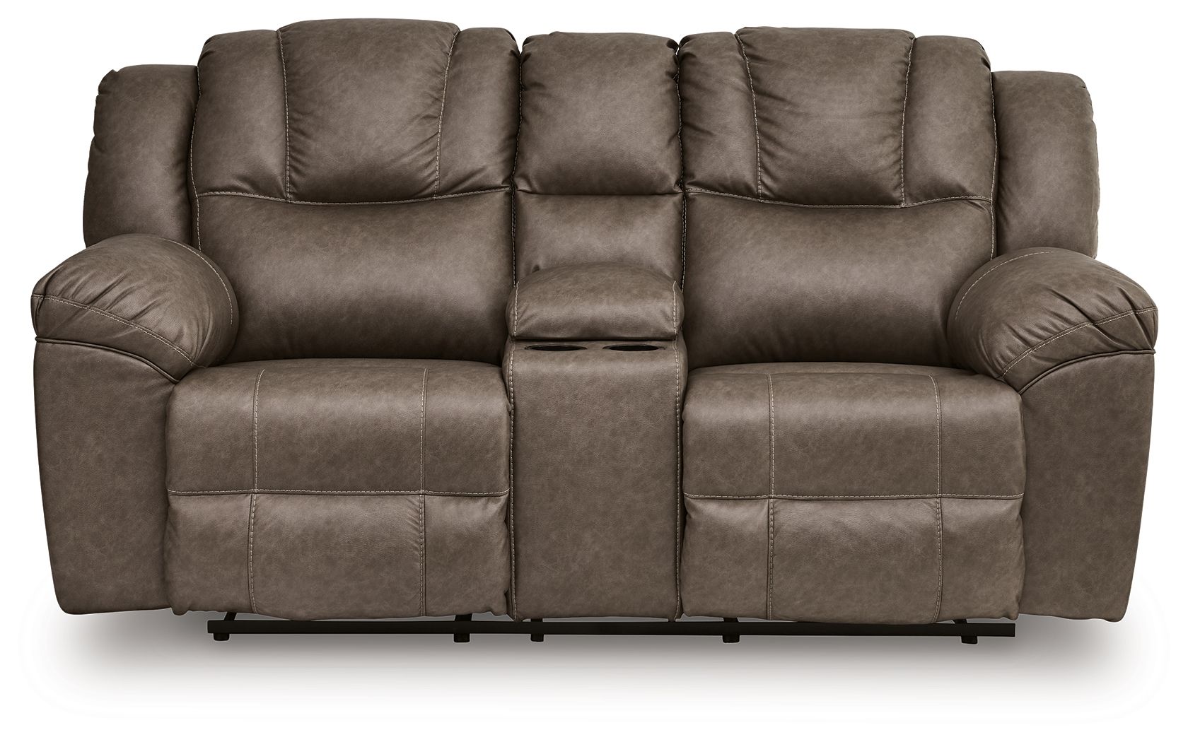 Ashley Furniture Lowilla - Double Reclining Loveseat With Console - Driftwood - Image 4