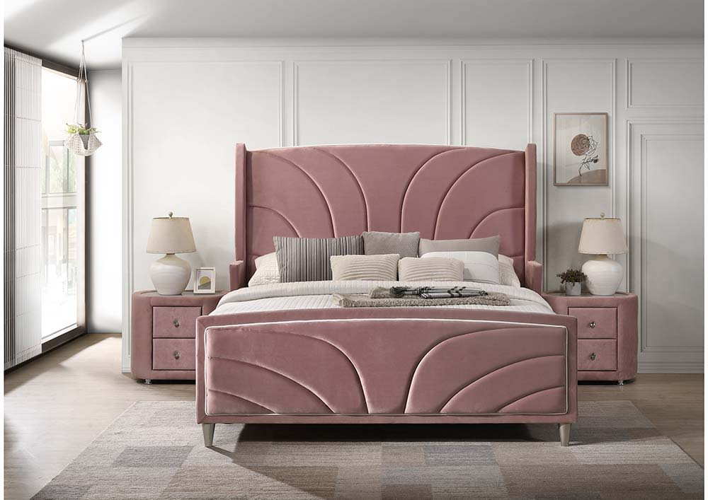 Salonia - Queen Bed - Pink Velvet, pink
