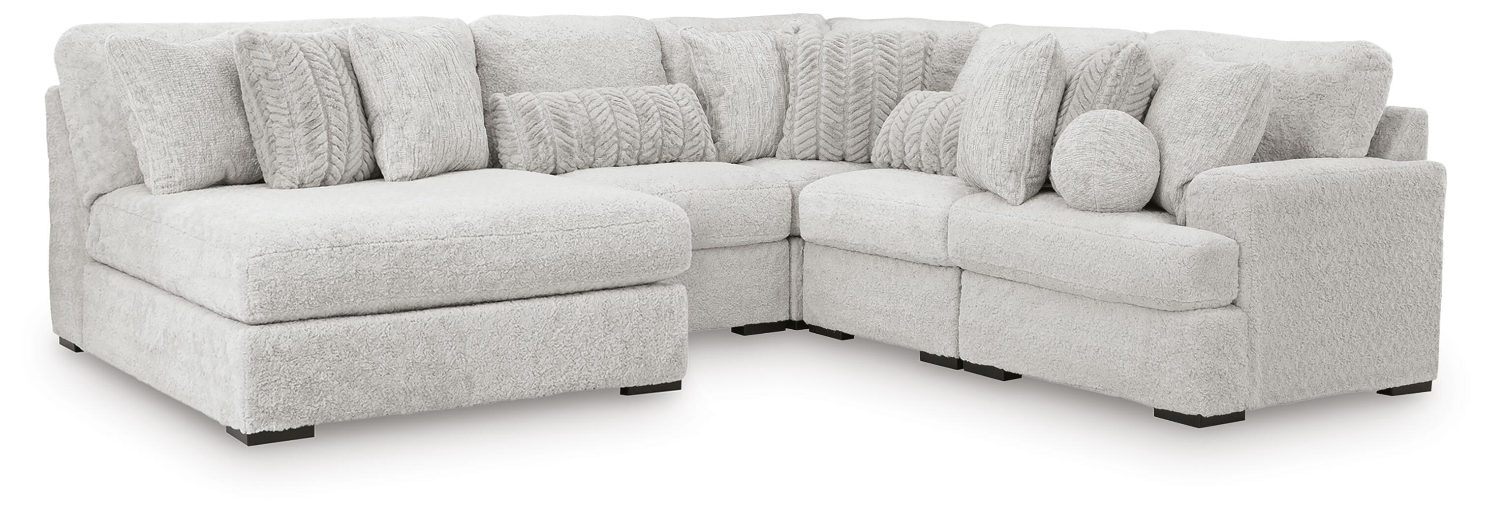 Cuddle Plush – 5-Piece Sectional With Armless Chaise And RAF Corner Chair – Arctic
