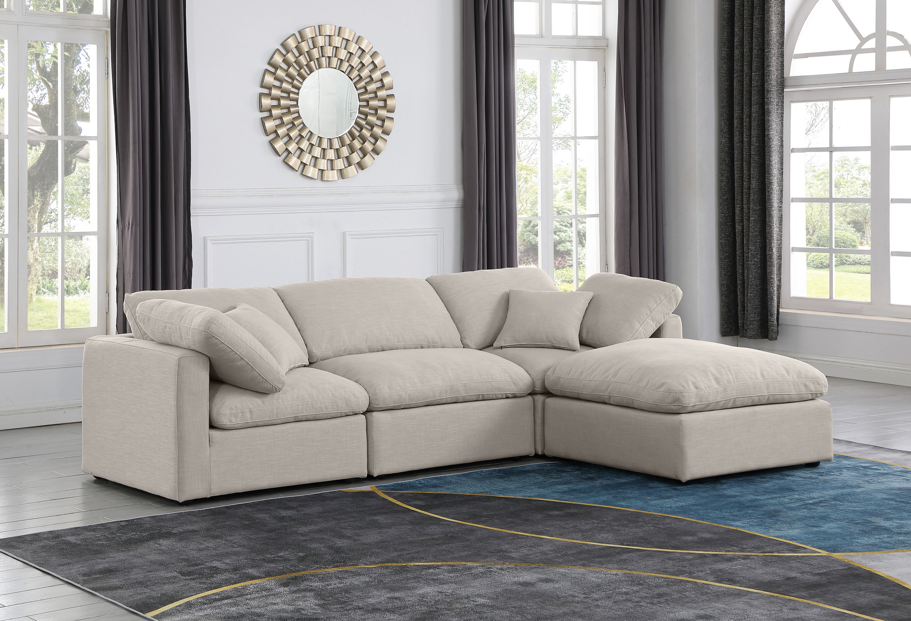 Indulge - Linen 4 Piece Modular Sectional With Chaise - Ivory