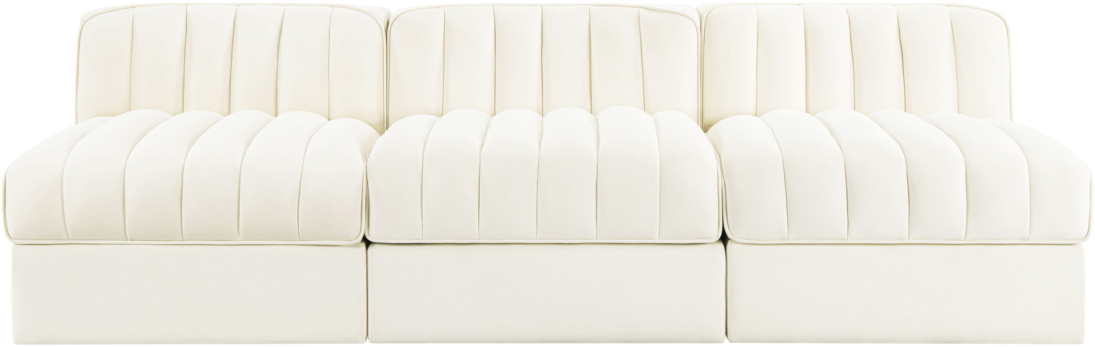 Rummi - Velvet Performance Fabric Upholstered 3 Piece Modular Armless Sofa - Cream
