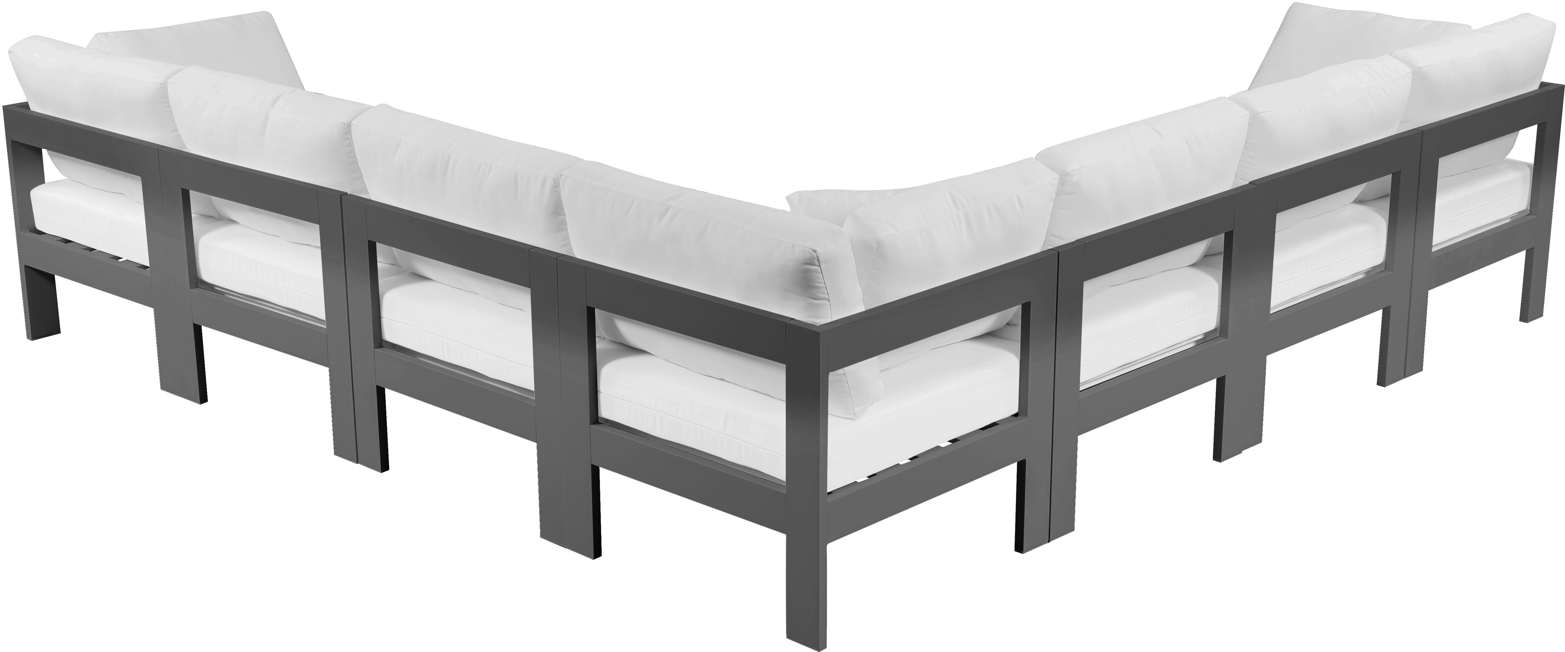 Nizuc - Outdoor Patio 7 Piece Modular Corner Sectional With Gray Frame - White