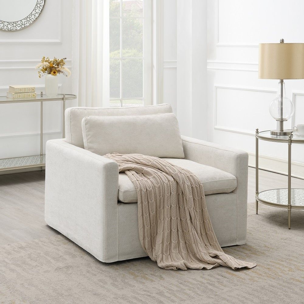 Frederick - Swivel Chair With Pillow - Ivory Fabric, beige, view 7