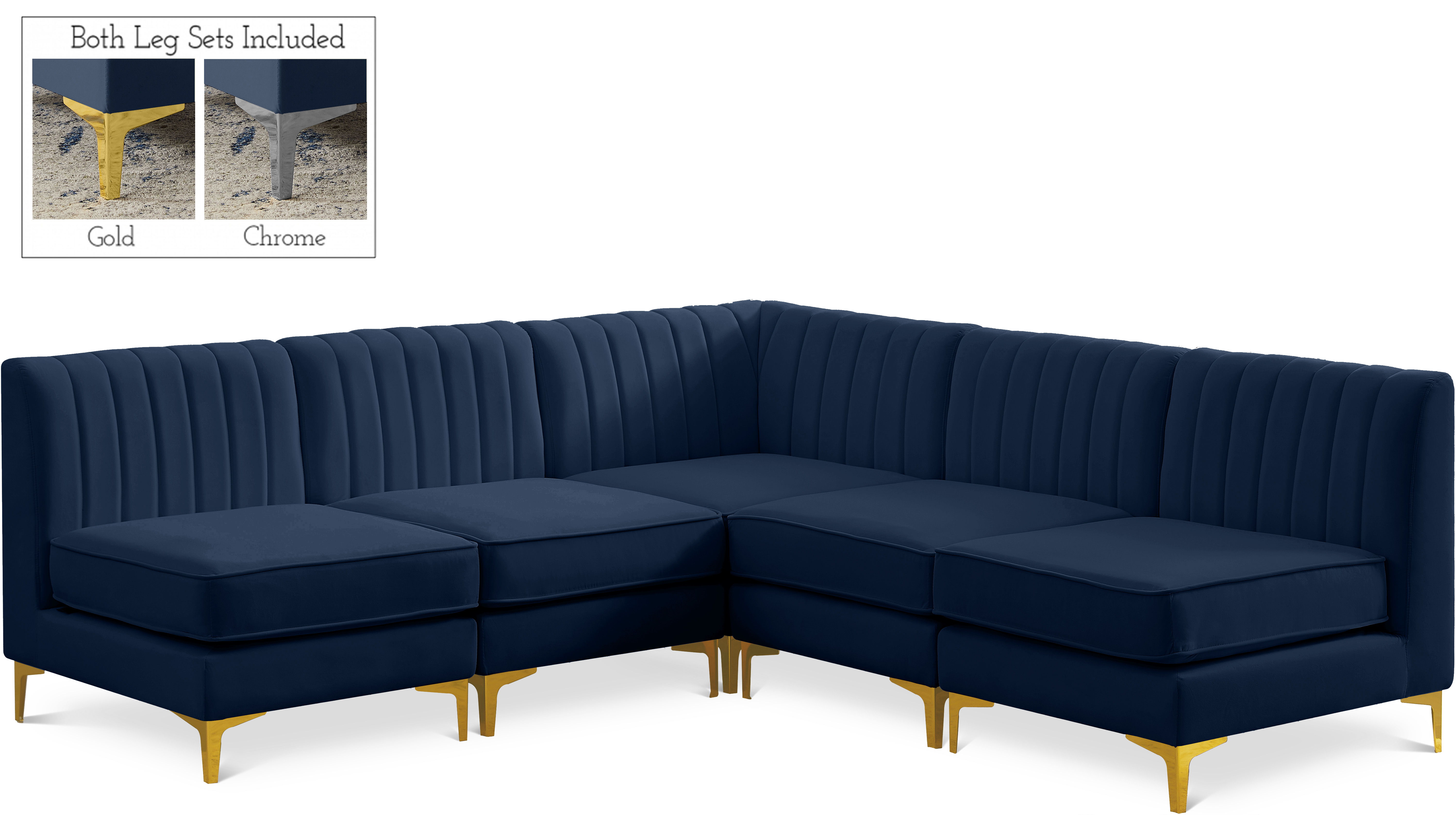 Alina - 5 Piece Modular Armless Sectional - Navy