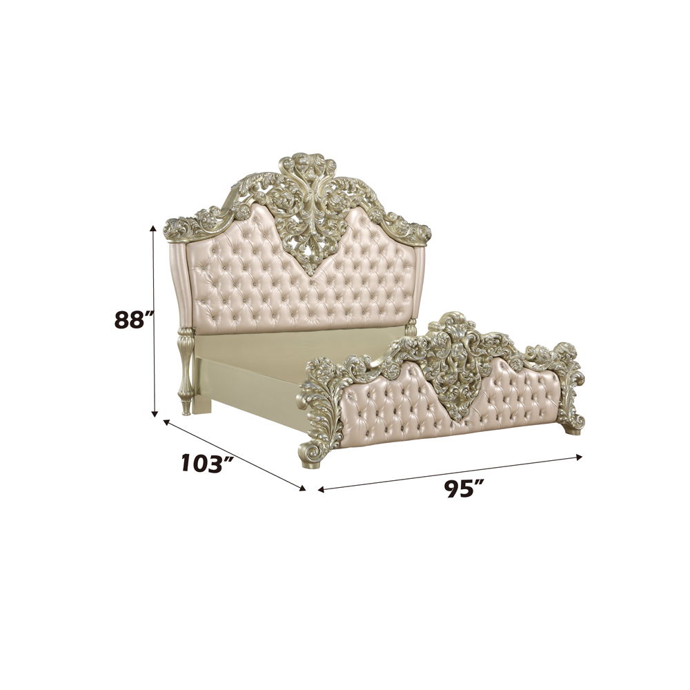 Vatican - Eastern King Bed - Synthetic Leather, Light Gold & Champagne Silver, beige, view 6