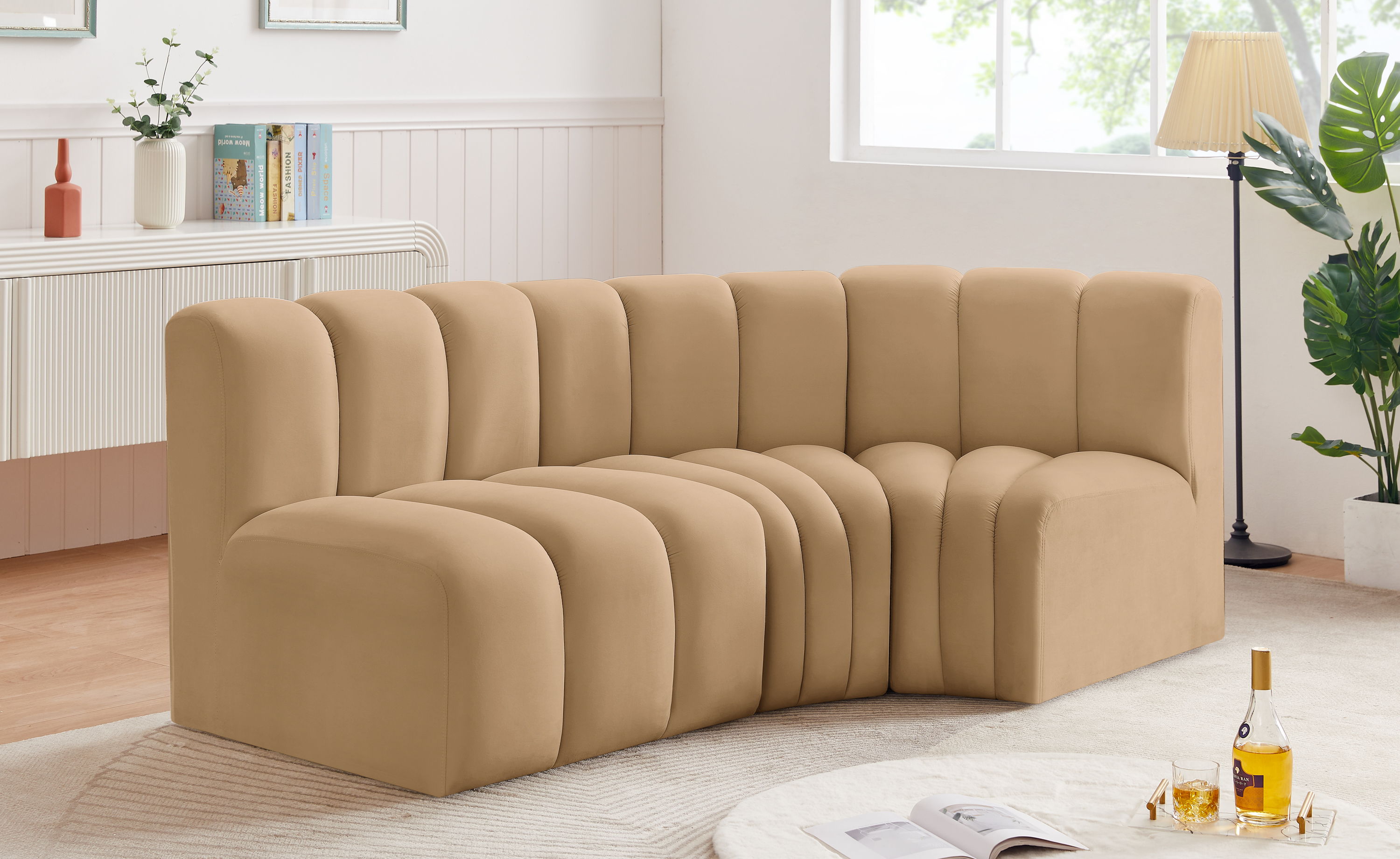 Arc - Velvet 3 Piece Sofa - Camel