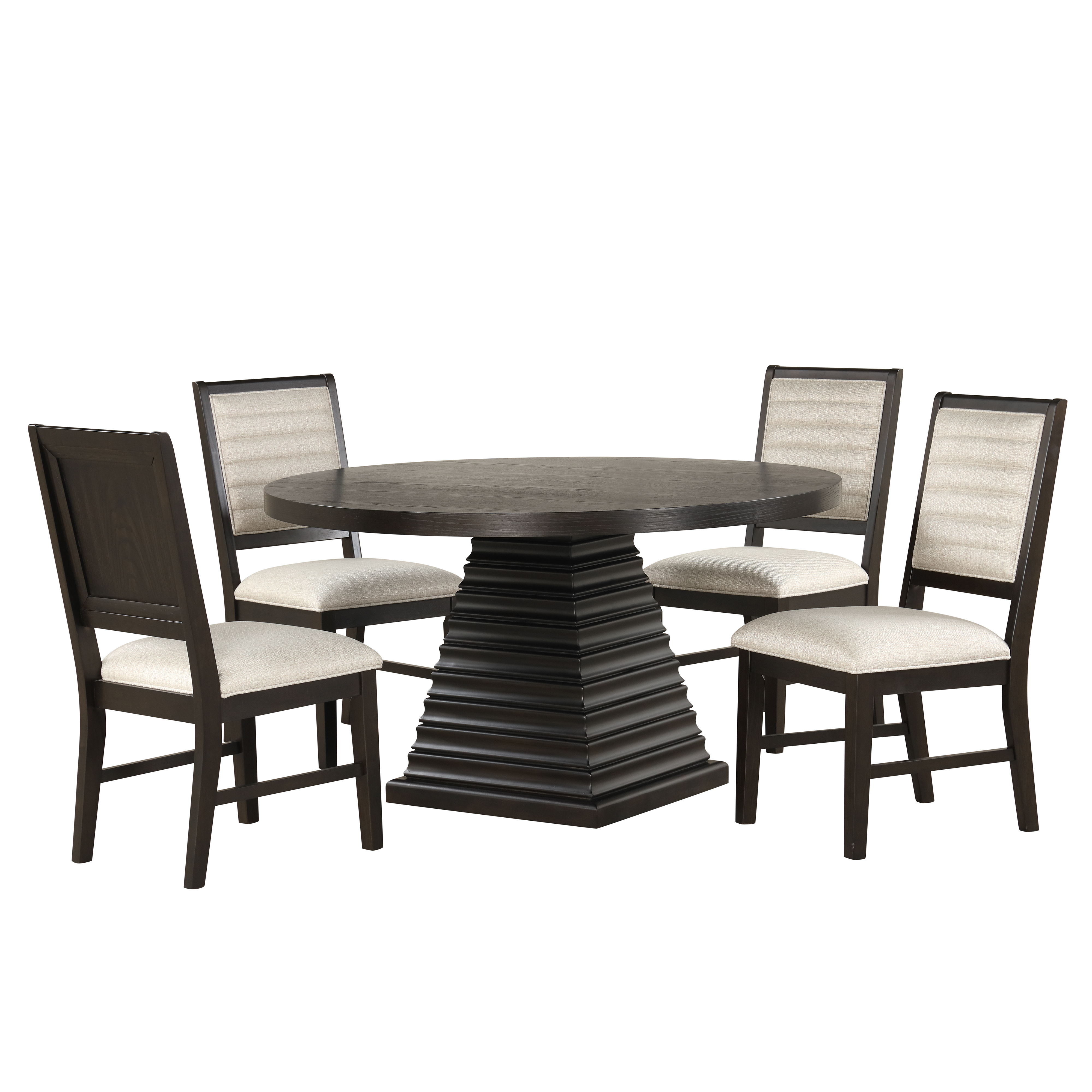 Plateau - 54" Round Dining Table And 4 Chairs - Dark Brown / Beige