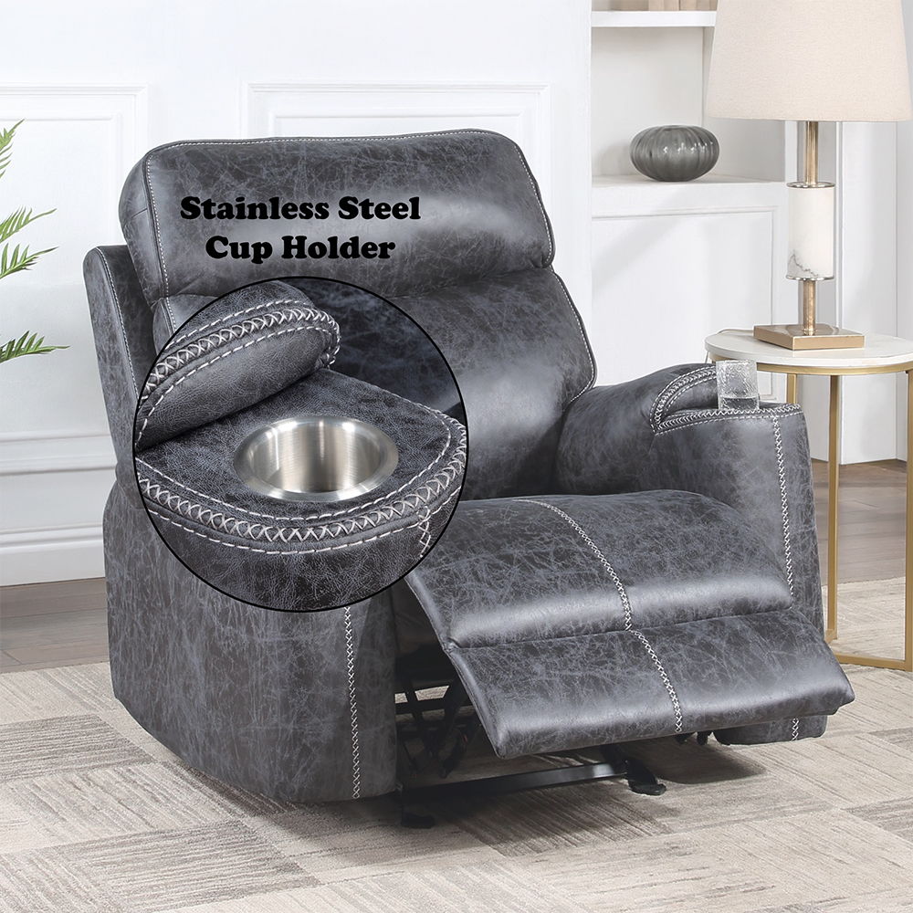 Hirah - Motion Glider Recliner - Dark Gray Polish Microfiber, dark gray, view 6