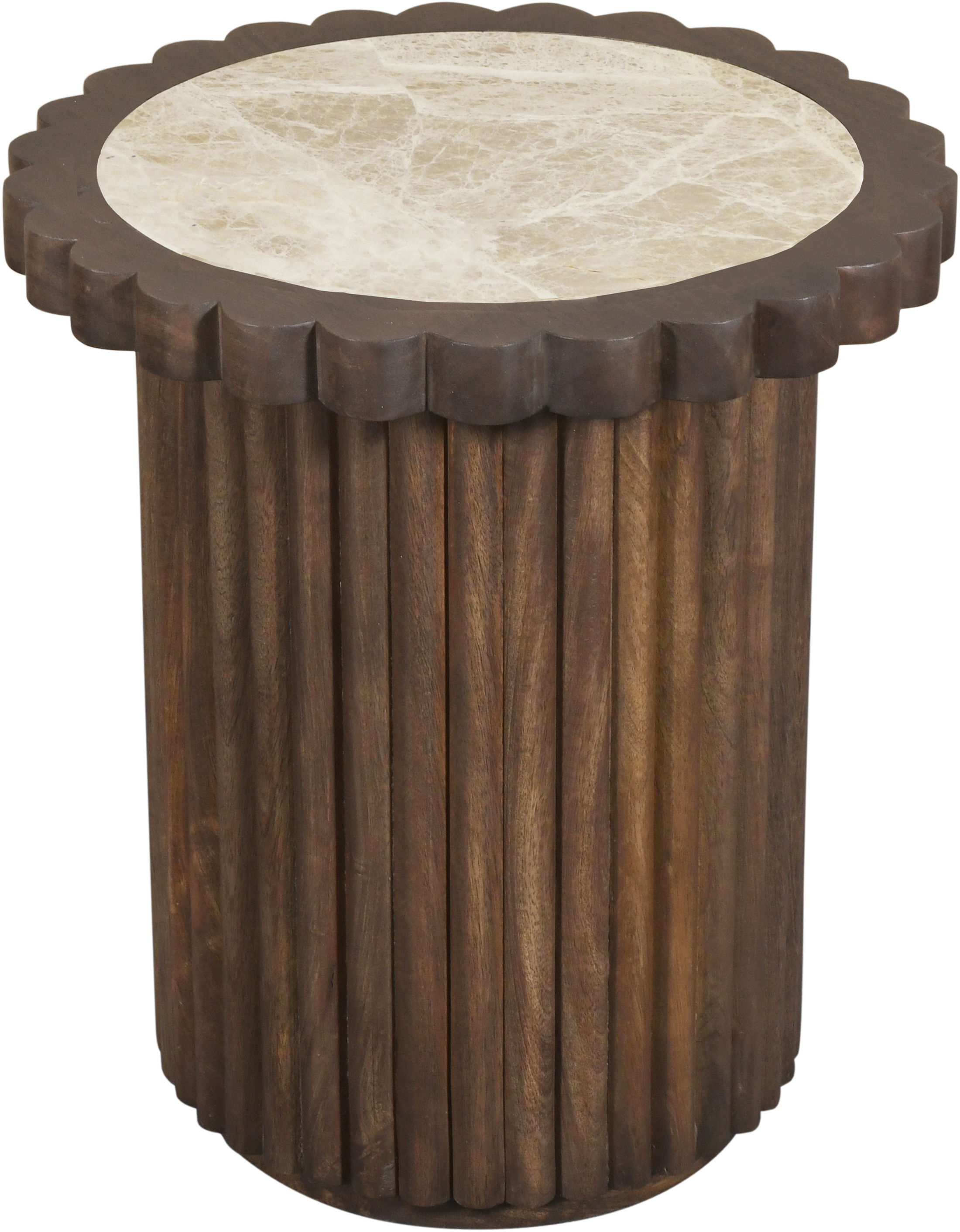 Elvira - Marble And Mango Wood End Table - Beige / Brown