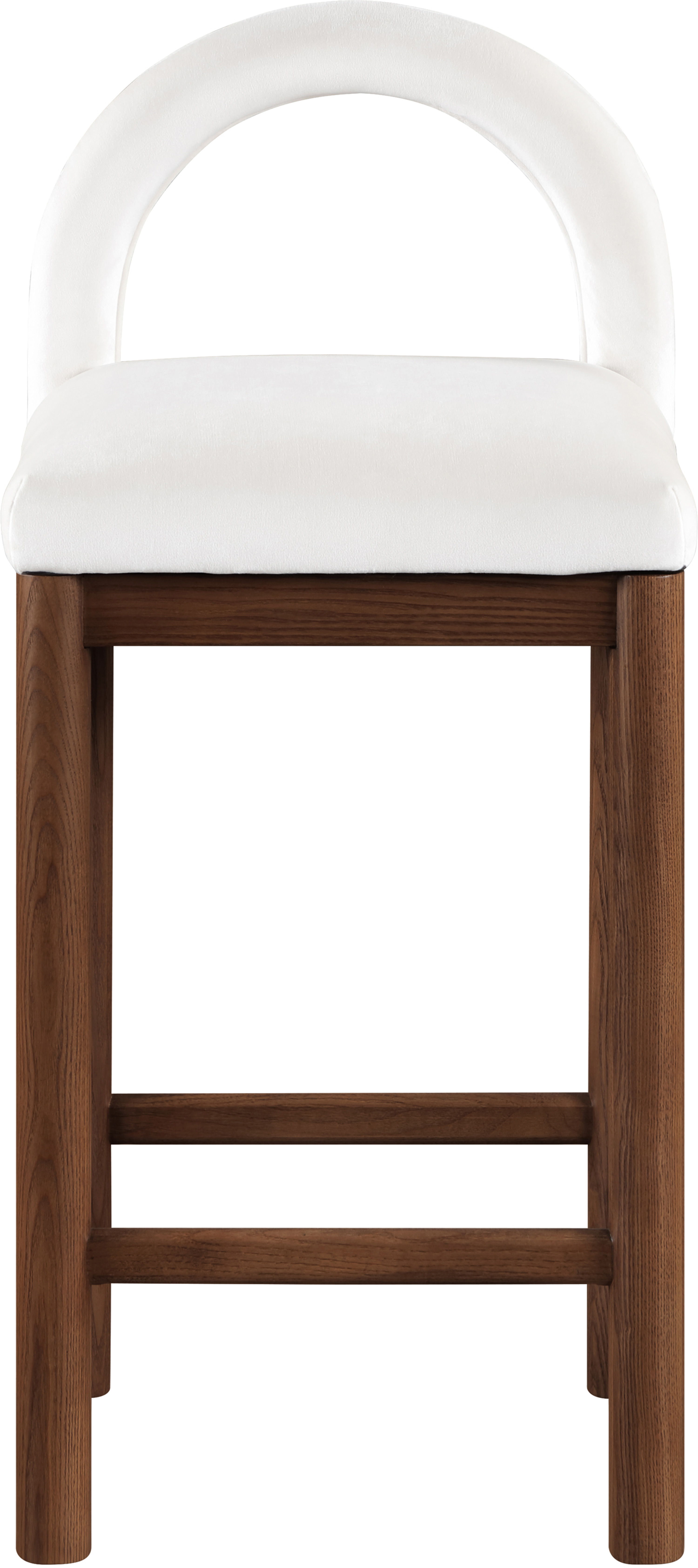 Conrad - Velvet Counter Stool With Brown Legs - White