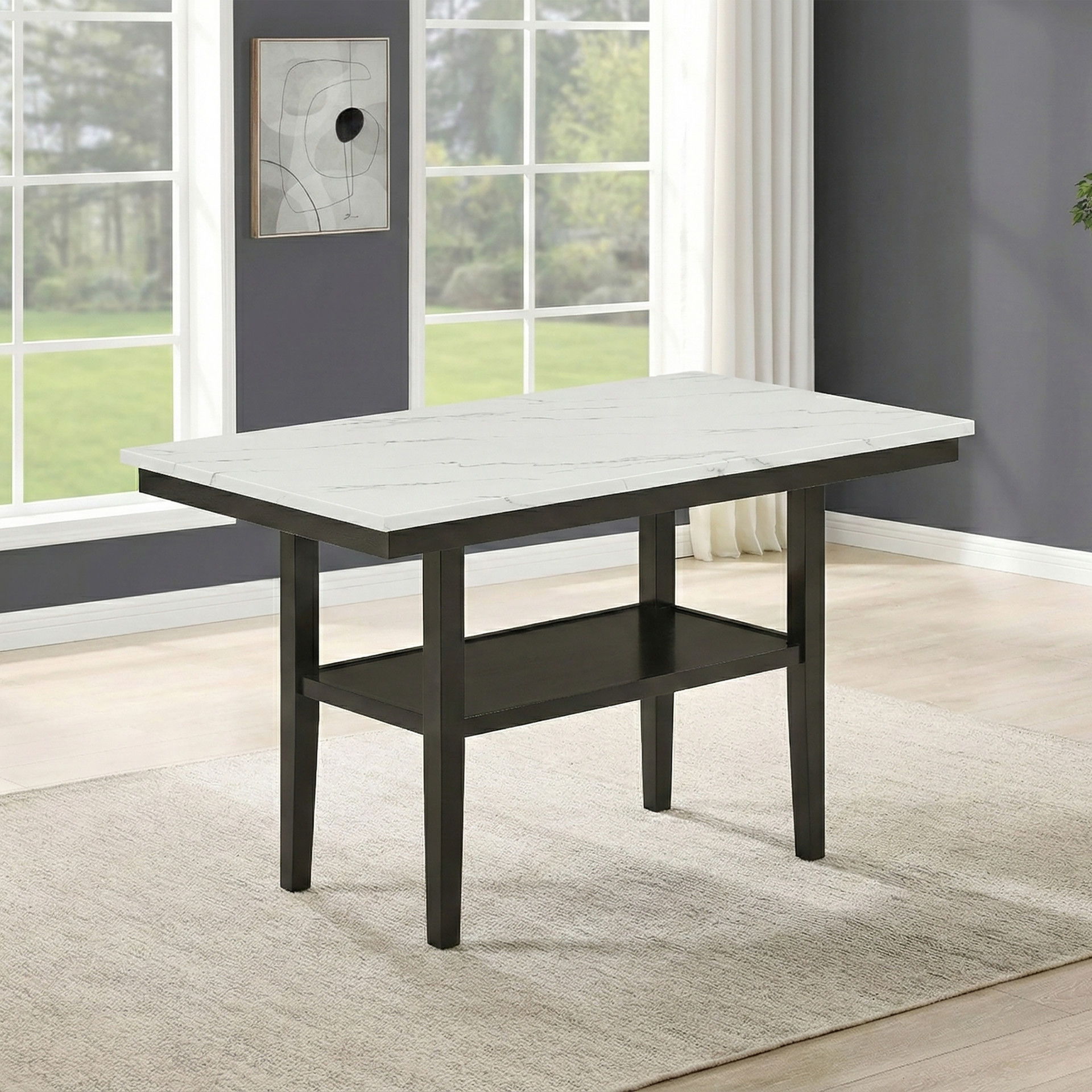 Carissa - 60" Rectangle Counter Table With Storage Shelf - Black / White, black