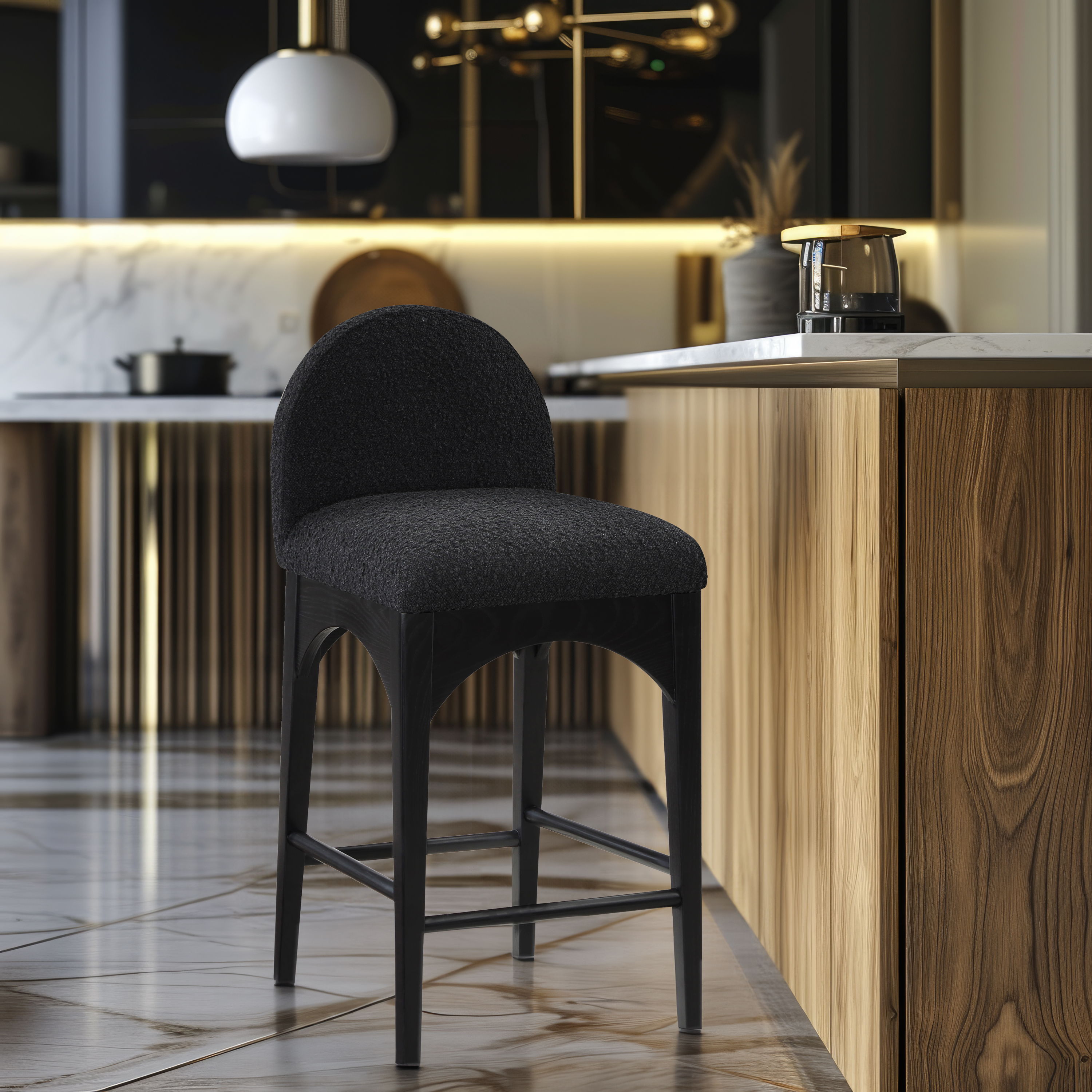 Waldorf - Boucle Stool With Black Legs - Black