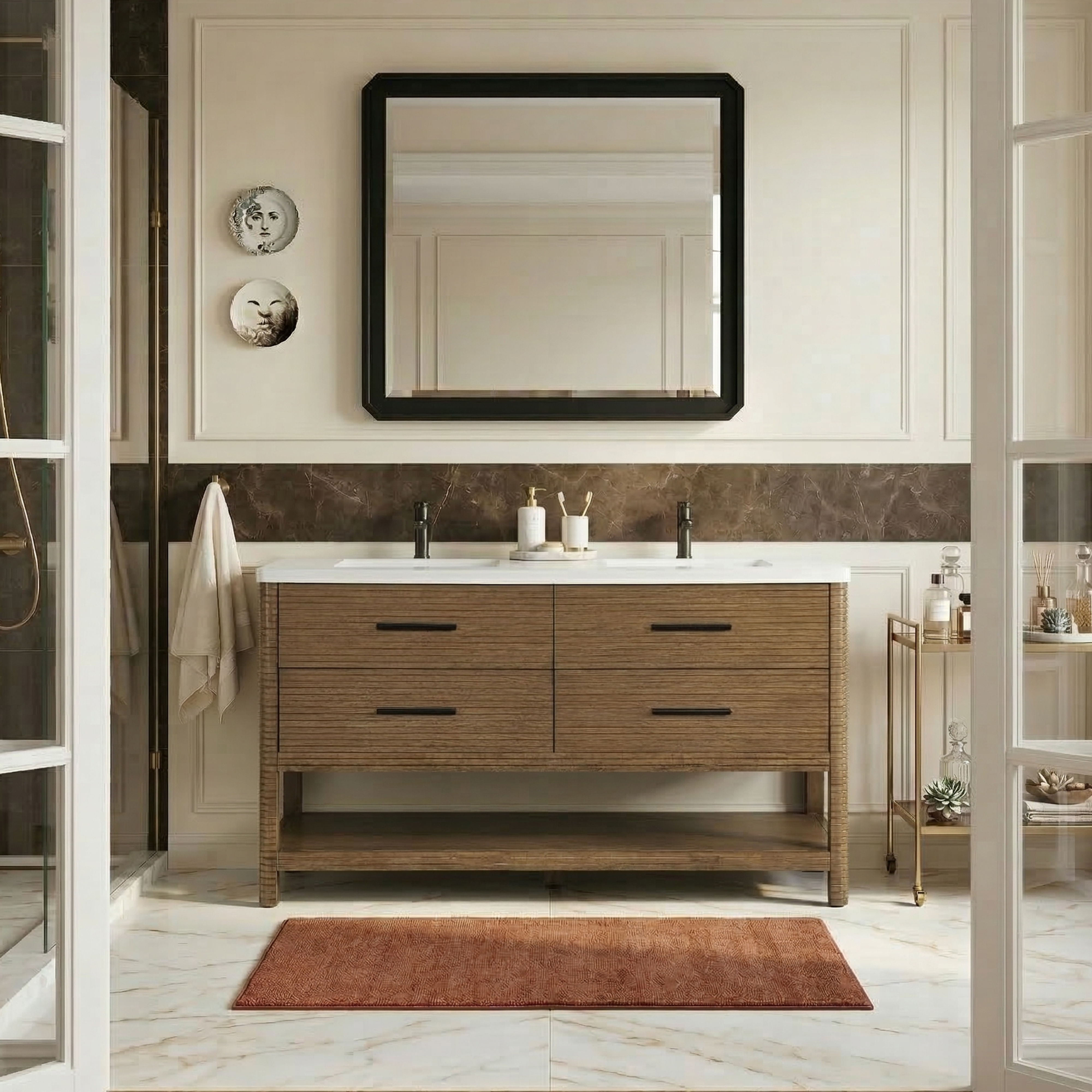 Oakwell - 60'' Bathroom Vanity - Brown / White