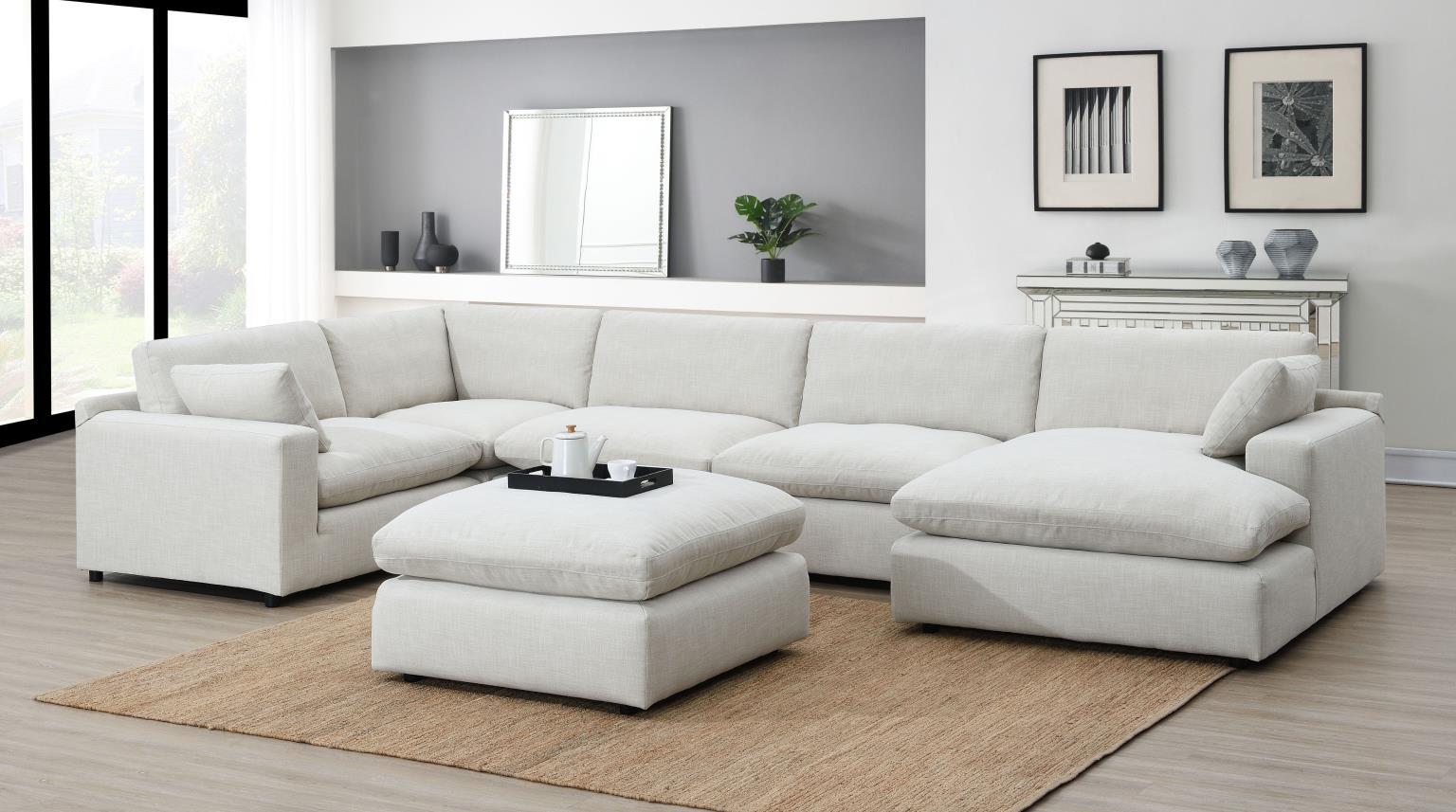 U246 - Linen Right Chaise - White