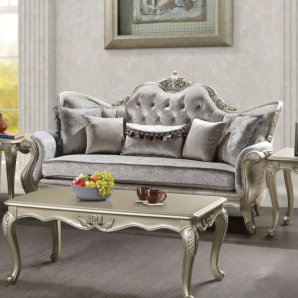 Libertee - Sofa With 5 Pillows - Beige Fabric & Champagne, silver, view 5