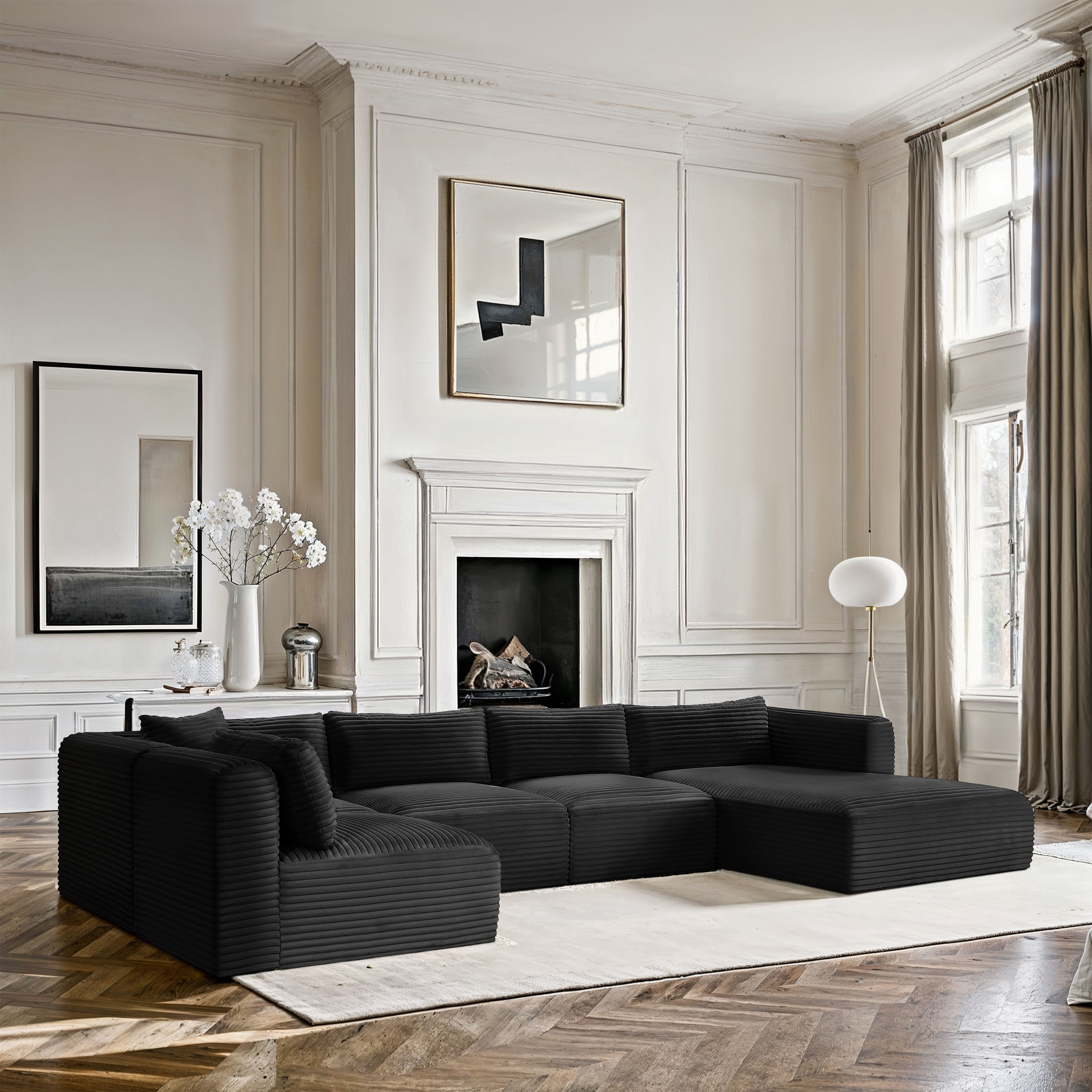 Shaggy - 5 Piece Modular U-Shaped Sectional - Black