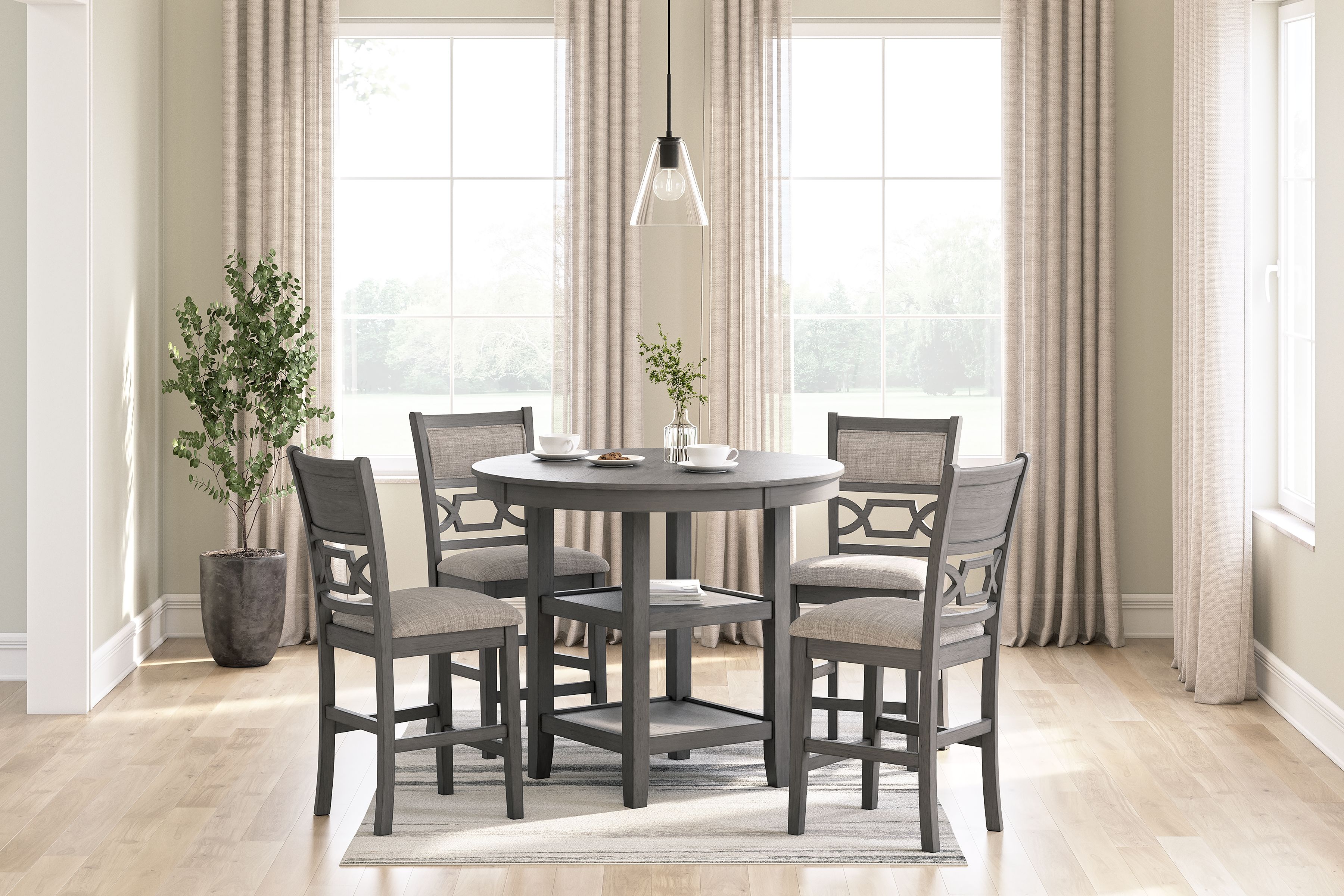 Ashley Furniture Wrenning - Drm Counter Table Set (Set of 5) - Gray - Image 2