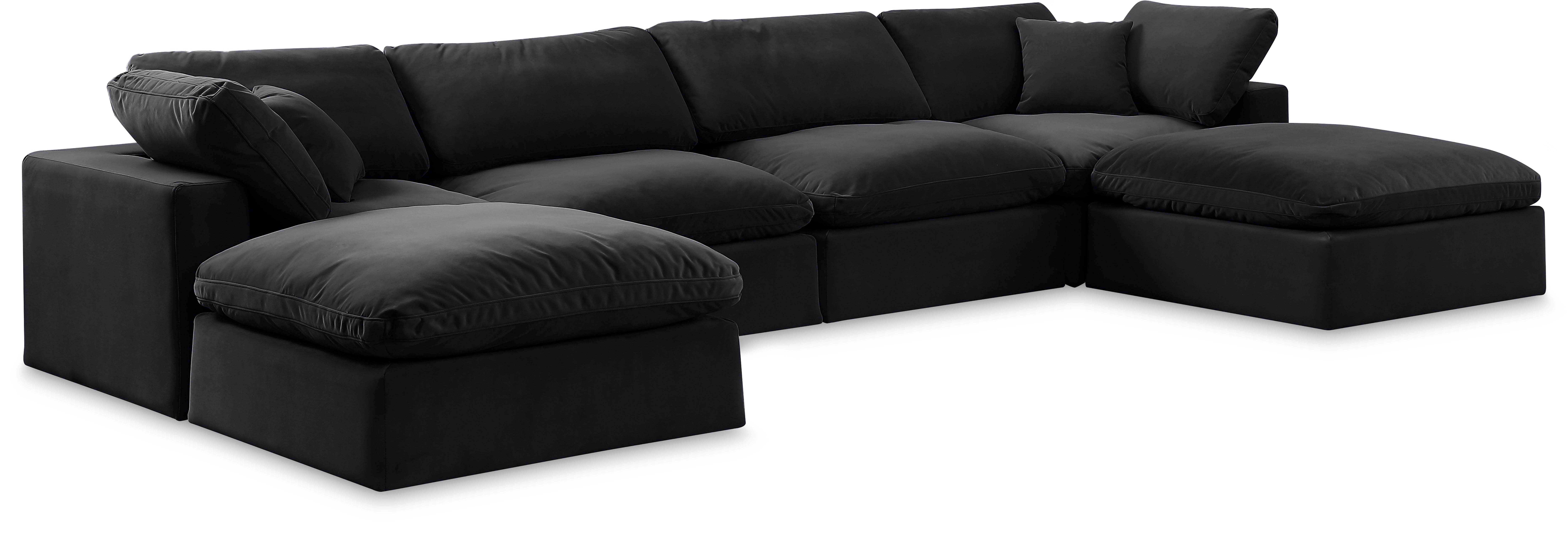 Comfy - 6 Piece Velvet Modular Double Chaise Sectional - Black